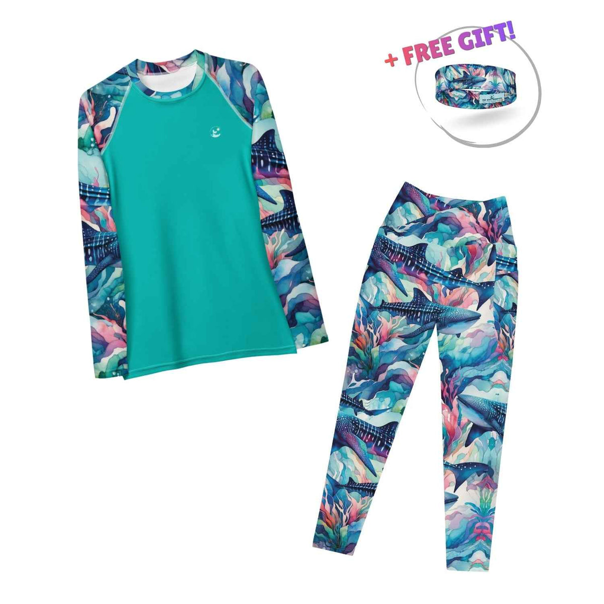 Dive Skins Set - Rash Guard + Scuba Leggings (with Pockets!) - Electric Whale Shark