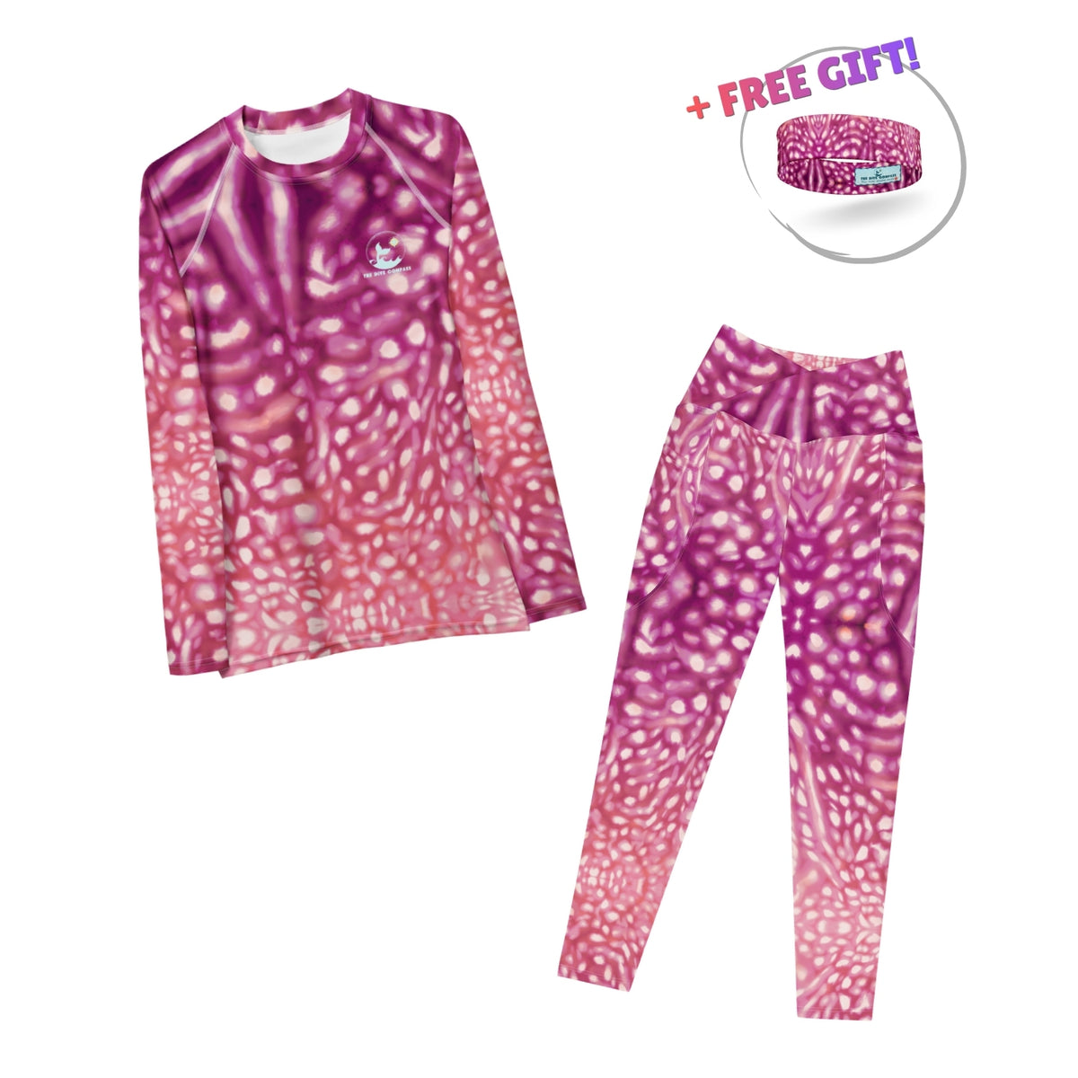 Dive Skins Set - Rash Guard + Scuba Leggings (with Pockets!) - Pink Whale Shark Constellation