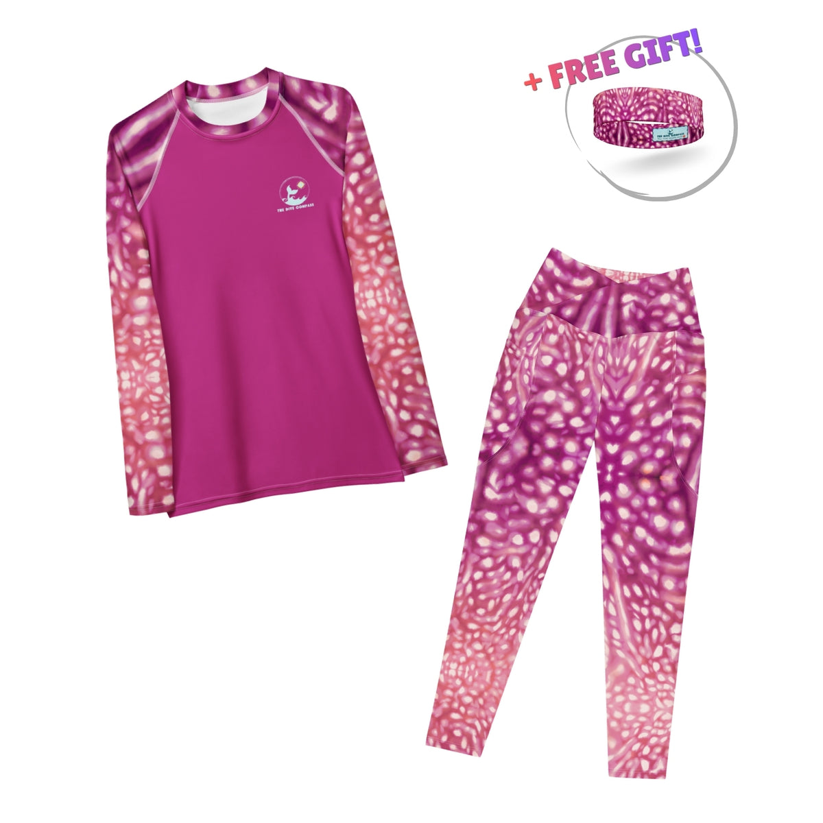 Dive Skins Set - Rash Guard + Scuba Leggings (with Pockets!) - Pink Whale Shark Constellation