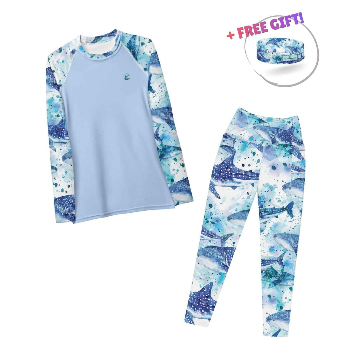 Dive Skins Set - Rash Guard + Scuba Leggings (with Pockets!) - Whimsical Whale Shark