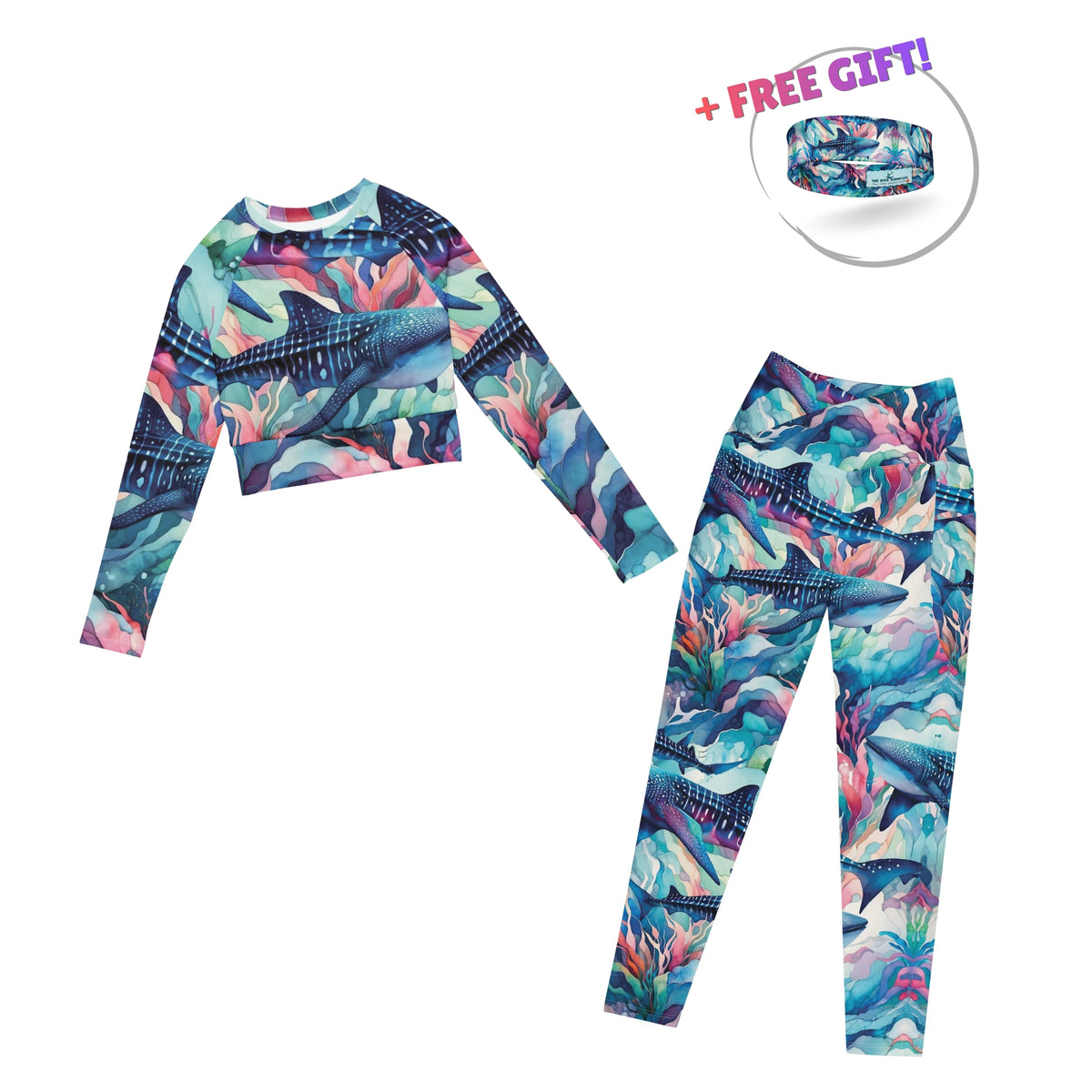 Dive Skins Set - Cropped Rashie + Scuba Leggings (with Pockets!) - Electric Whale Shark