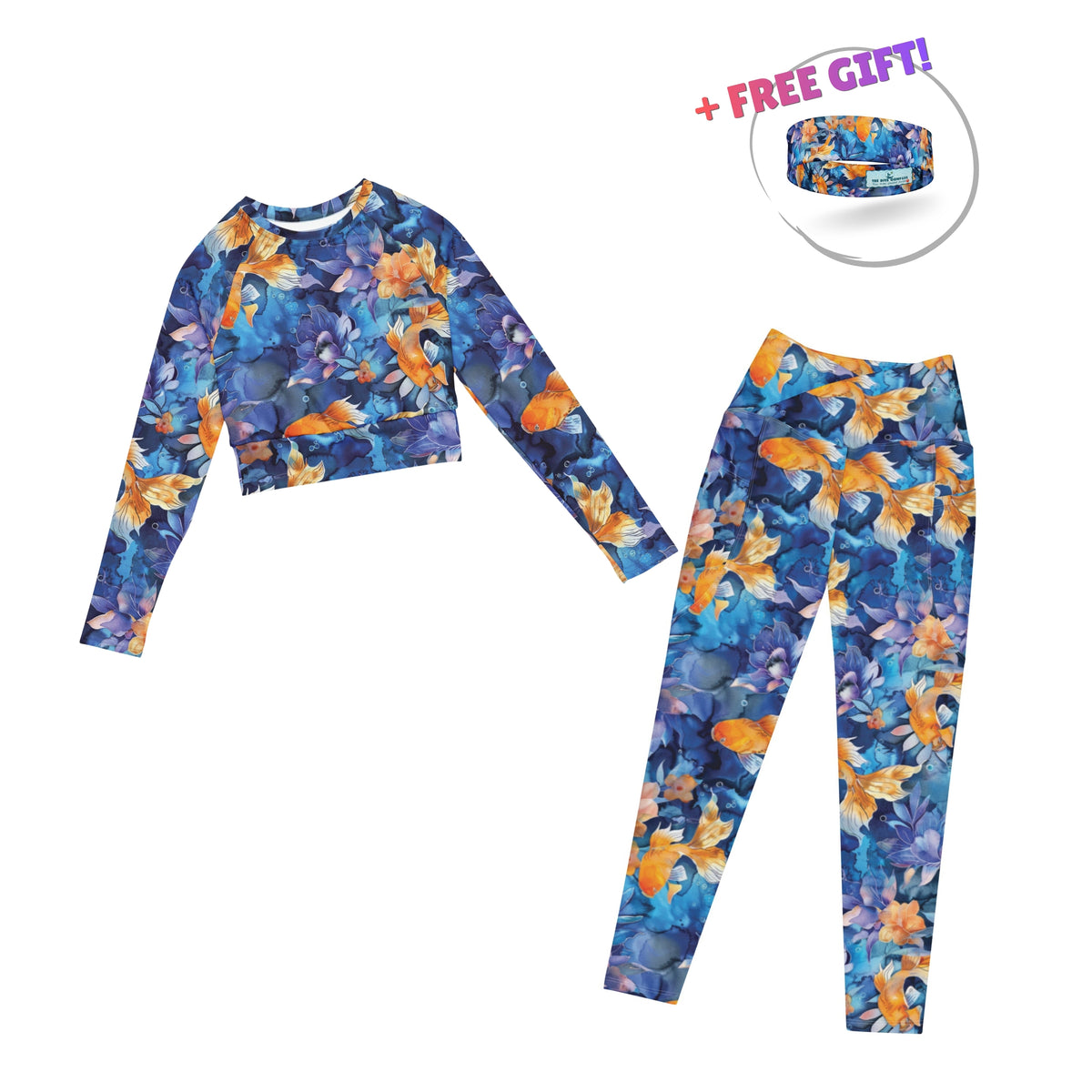 Dive Skins Set - Cropped Rashie + Scuba Leggings (with Pockets!) - Jasmine Koi