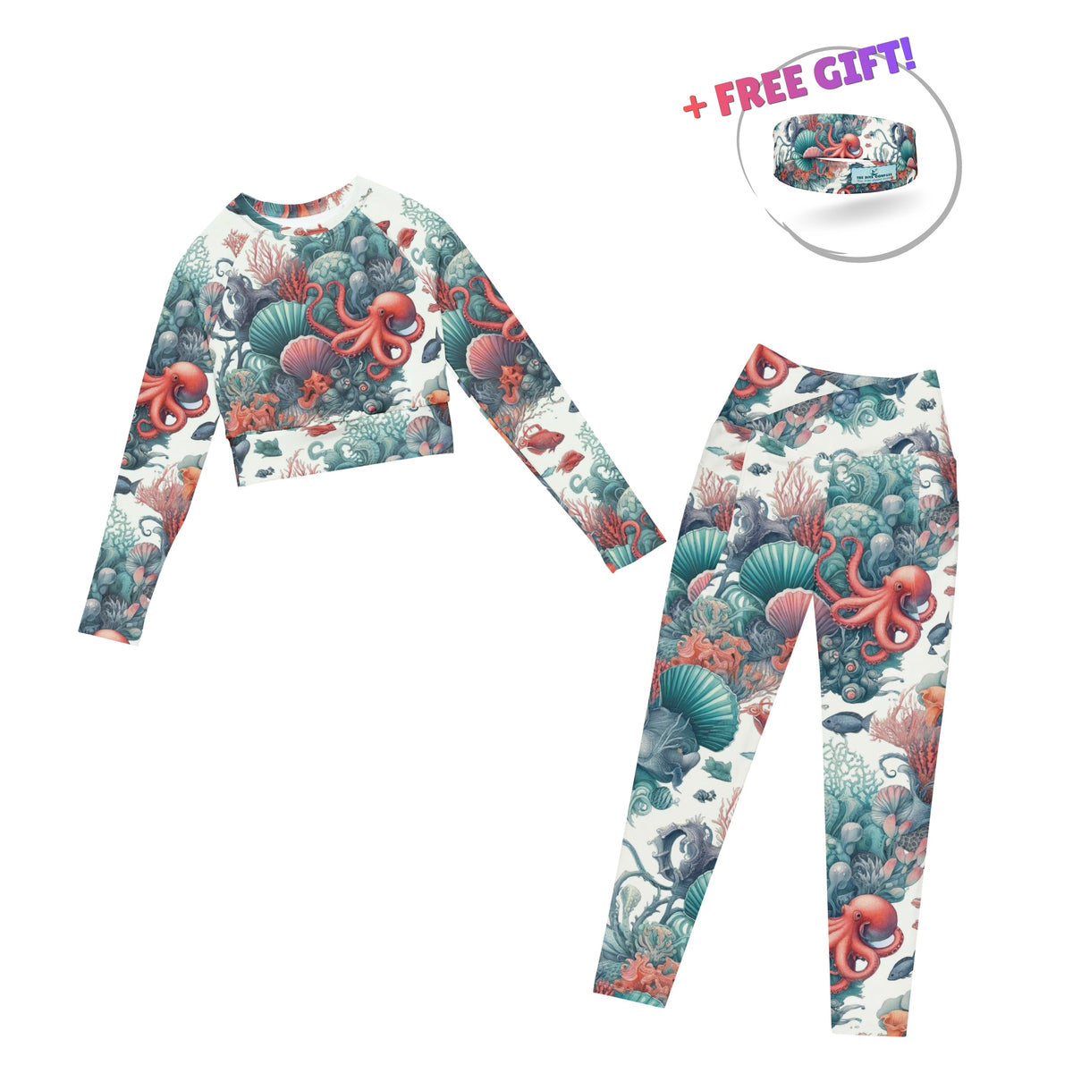 Dive Skins Set - Cropped Rashie + Scuba Leggings (with Pockets!) - Octopus Reef