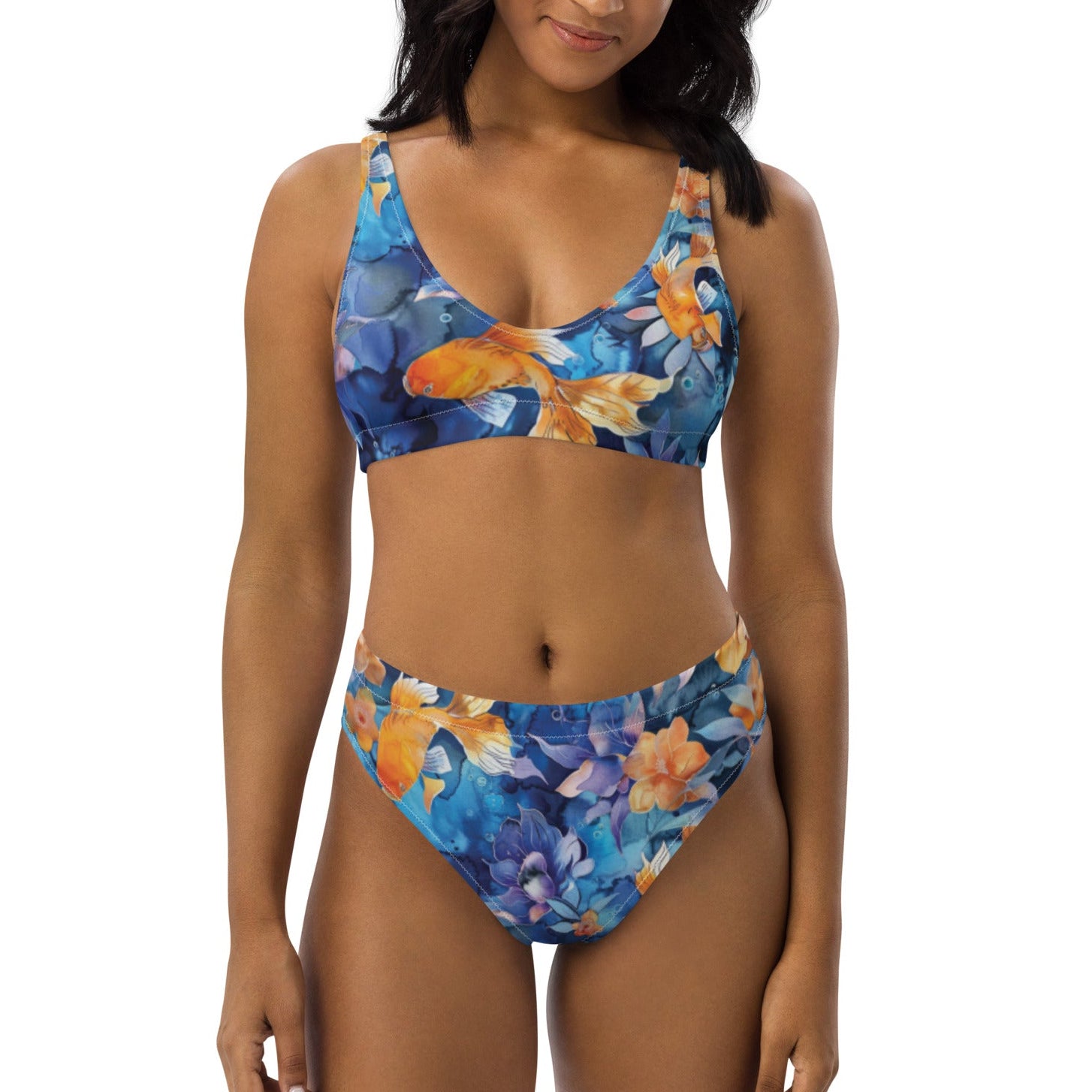 Jasmine Koi scuba bikini, the bikini made for scuba diving, made to stay put under your wetsuit with UPF 50+ sun protection.
