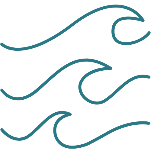 Four stylized blue wave shapes on a white background