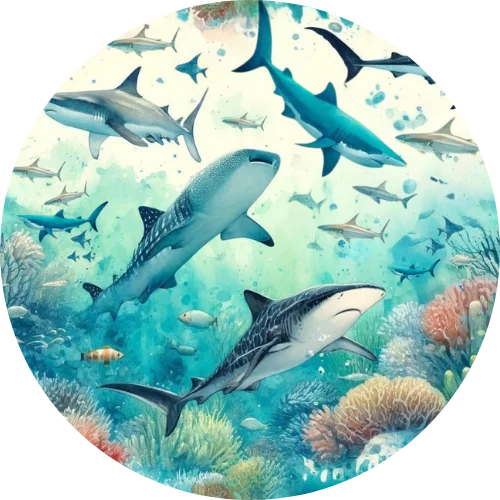 Shark Frenzy Swimsuit print by The Dive Compass, shark swimsuit print for scuba divers and ocean lovers