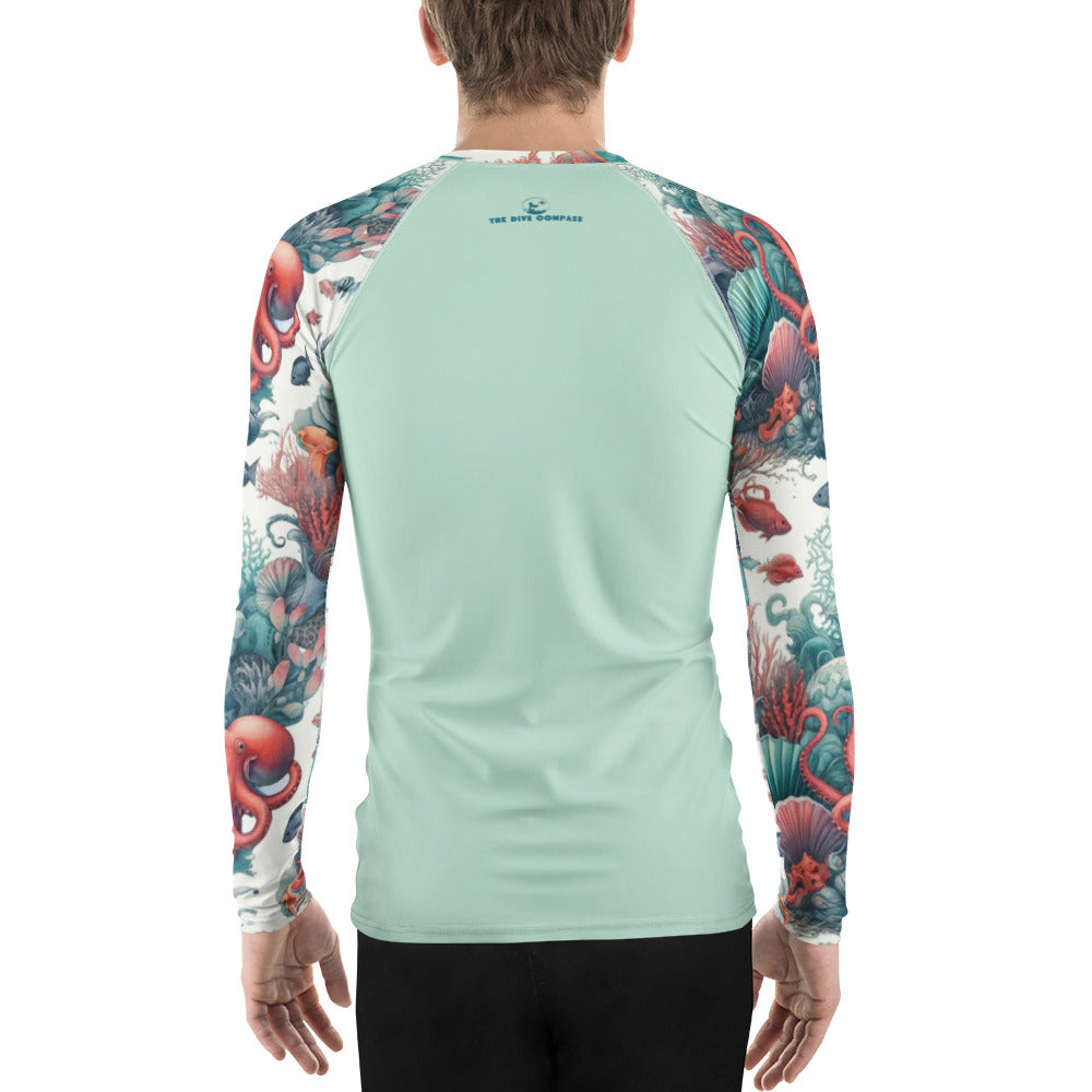 Octopus Reef Men's Rash Guard – back view – recycled men's rash guard for scuba diving and warm water snorkeling