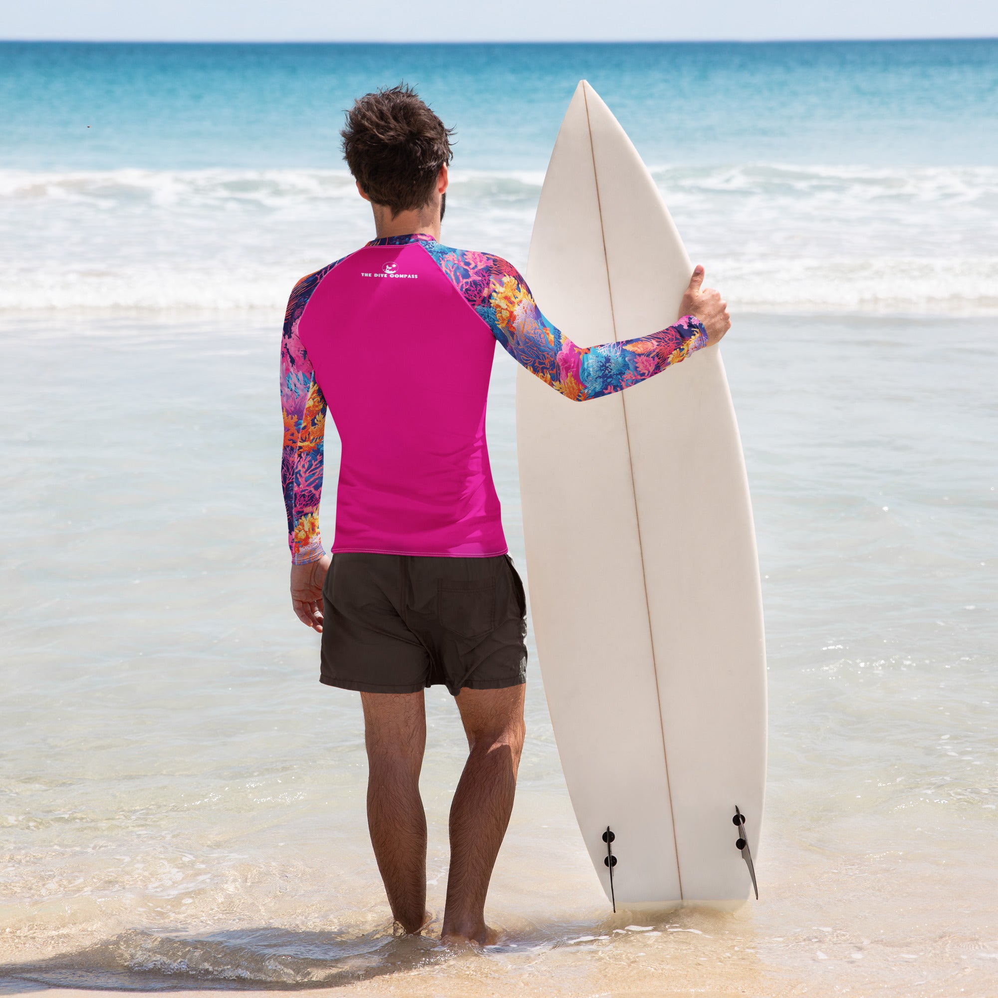 Fire Corals Men's Rash Guard – back view – men's rash guard for snorkeling, freediving, and reef adventures