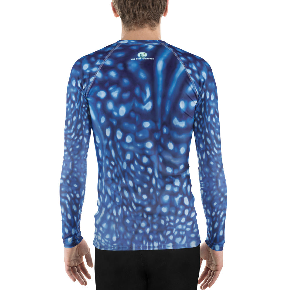 Whale Shark Constellation Men's Rash Guard – back view – recycled men's rash guard for scuba diving and warm water snorkeling