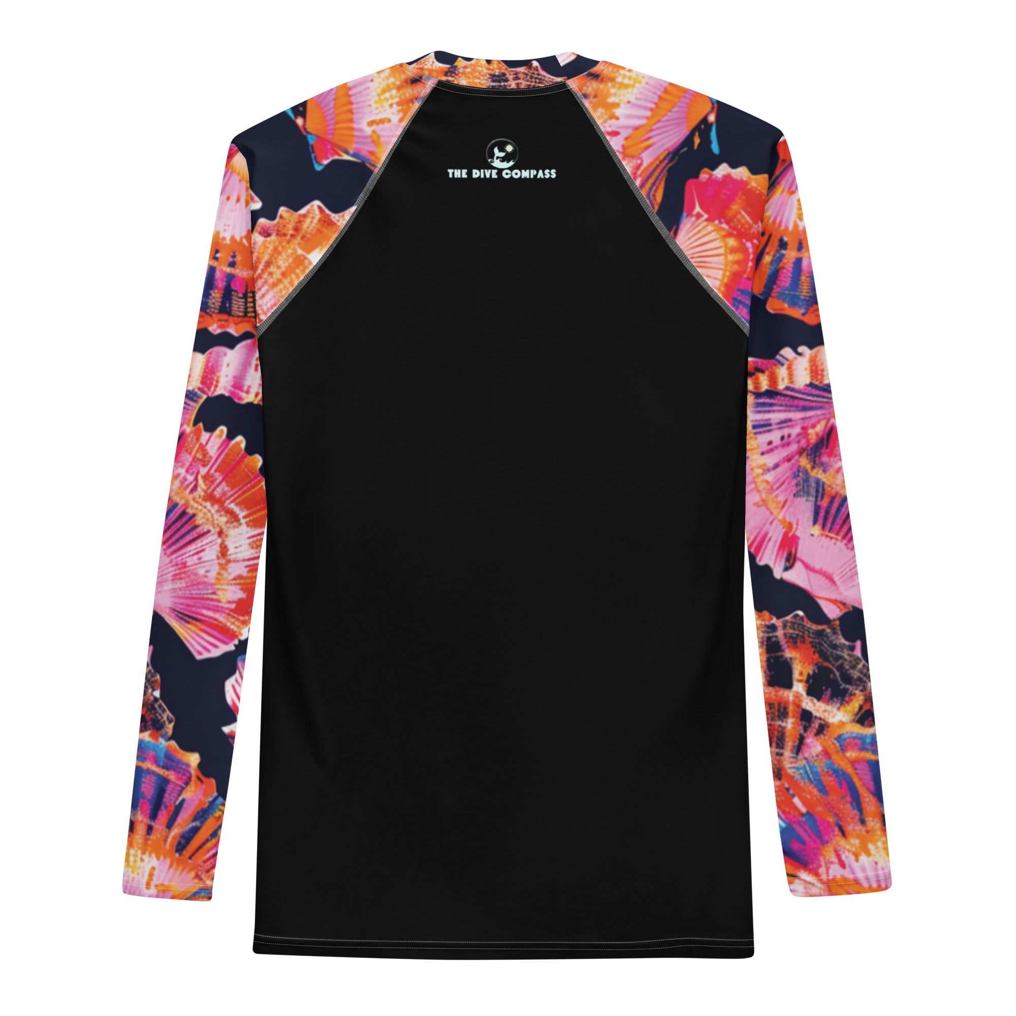 Neon Shells Men's Rash Guard – back view – sustainable men's rash guard in soft recycled polyester for divers