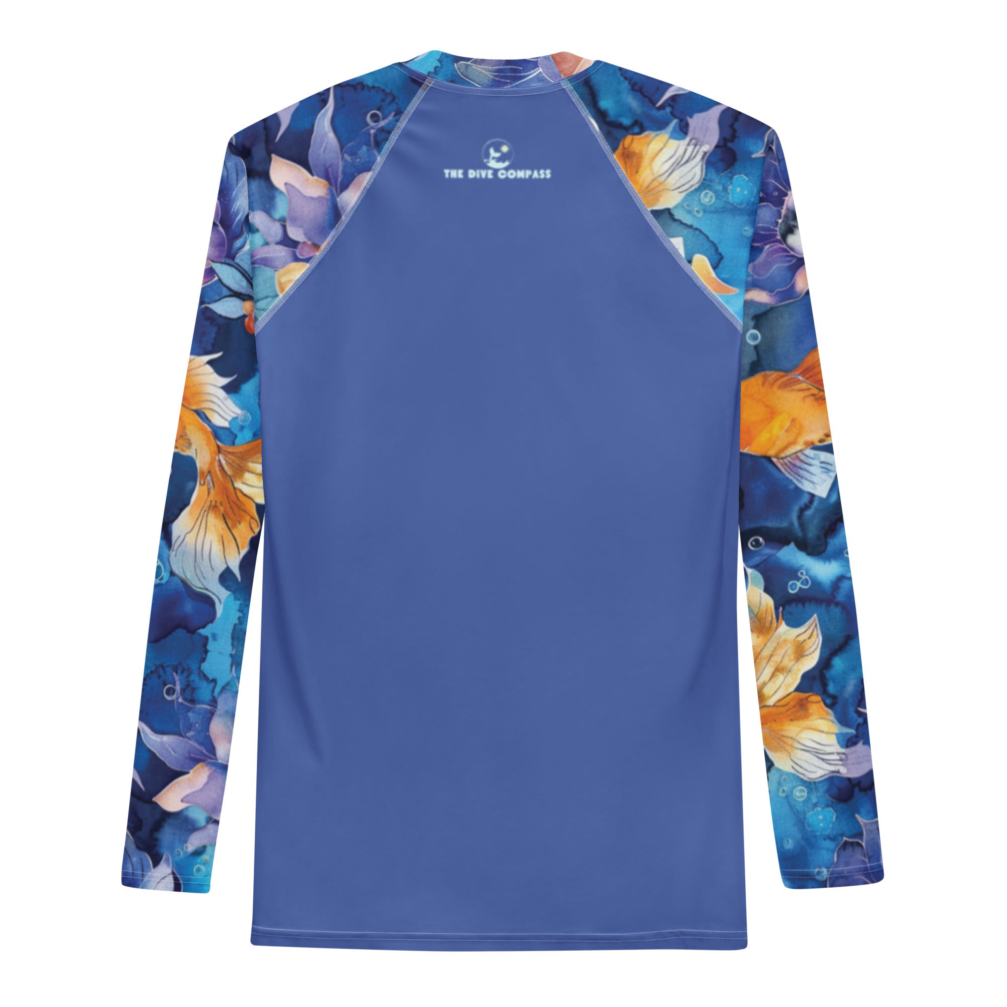Jasmine Koi Men's Rash Guard – back view – sustainable men's rash guard in soft recycled polyester for divers