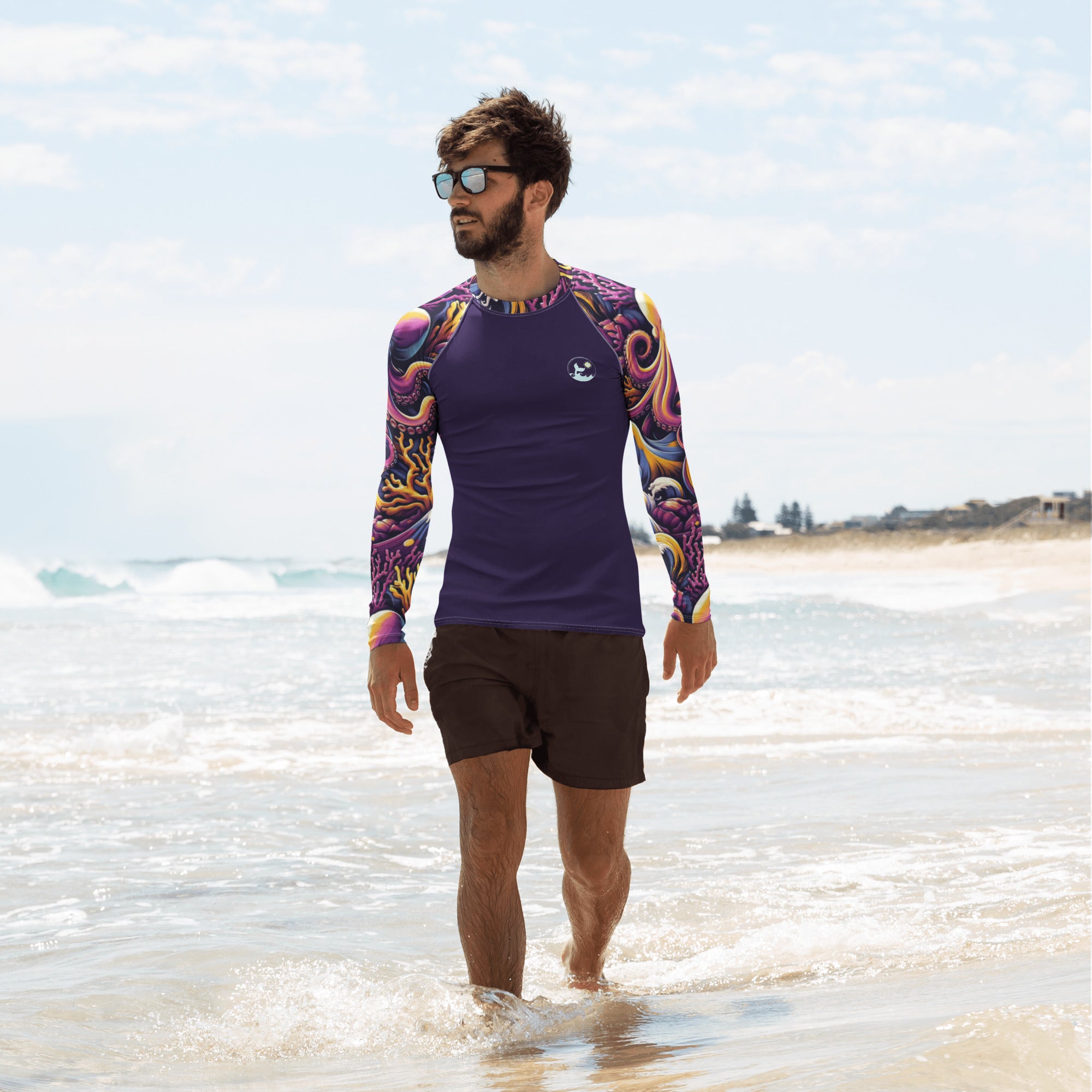 Octopus Ink Men's Rash Guard – front view – sustainable men's rash guard in soft recycled polyester for divers