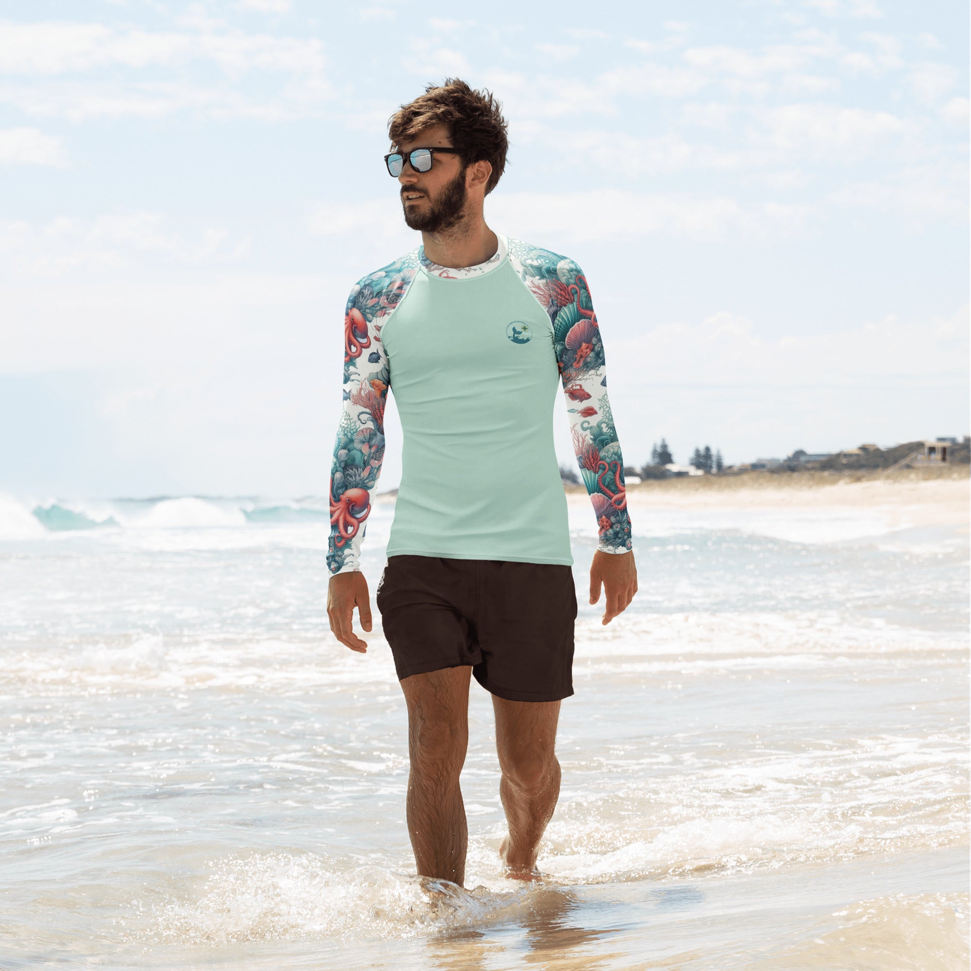 Octopus Reef Men's Rash Guard – front view – men's rash guard that fits under a wetsuit for tropical reef diving