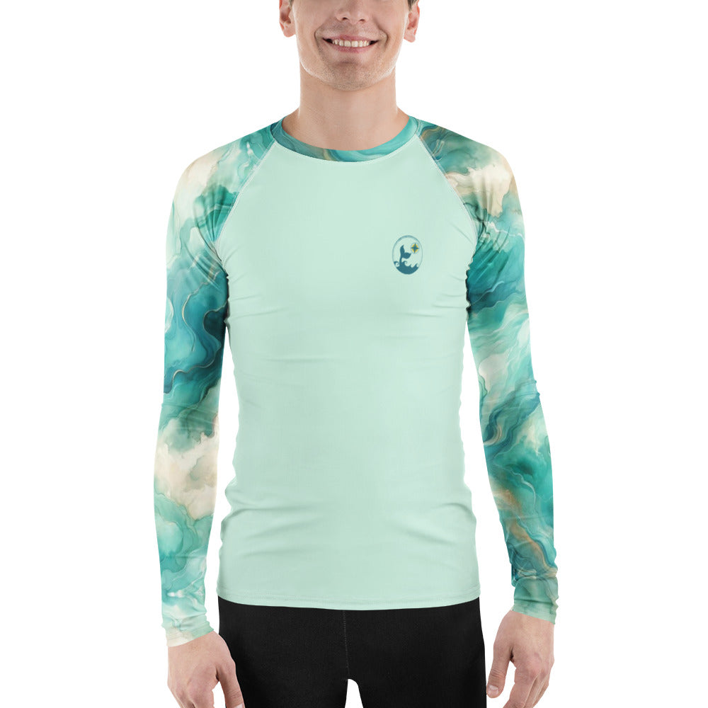 Turquoise Seas Men's Rash Guard – front view – men's rash guard with UPF 50+ sun protection for scuba diving