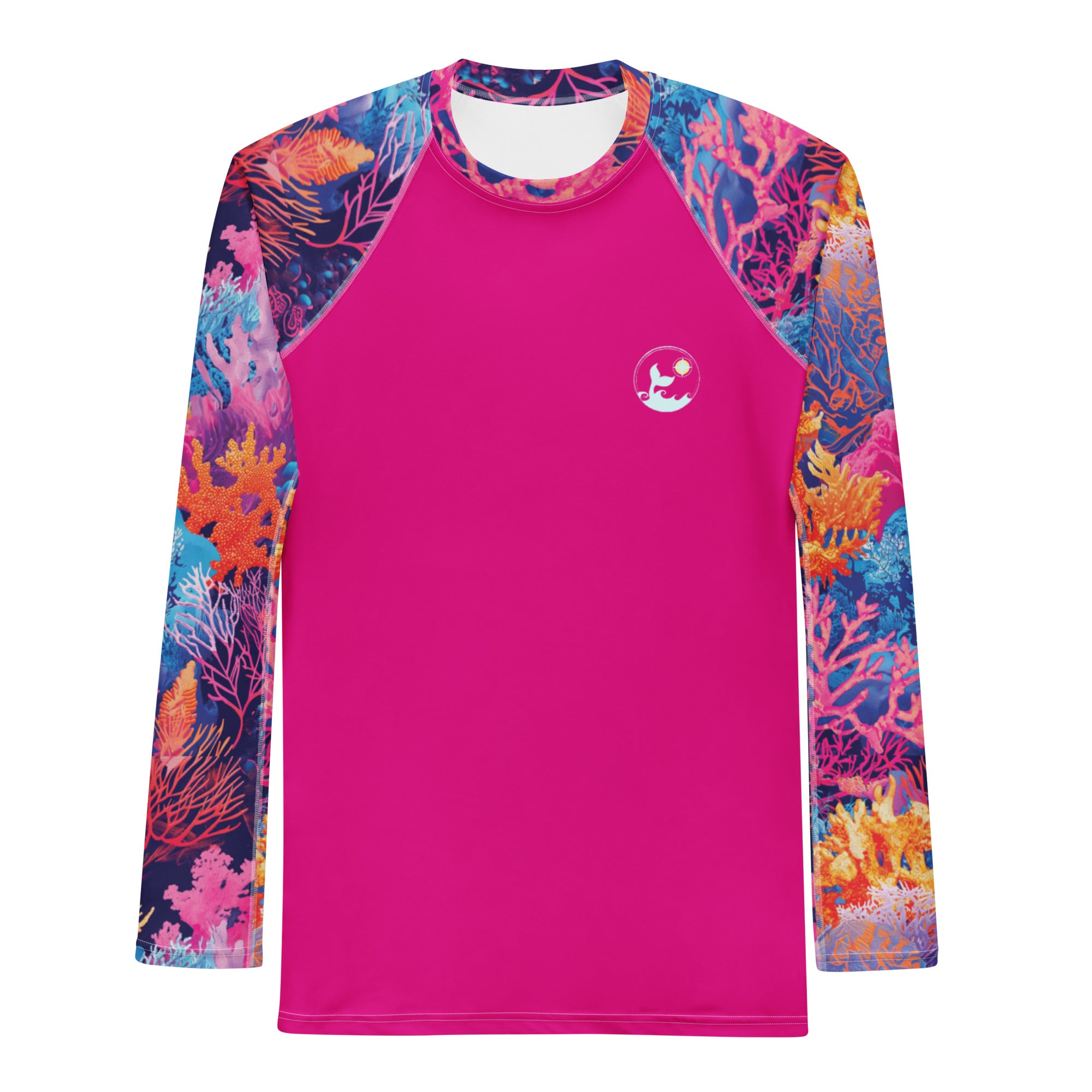 Fire Corals Men's Rash Guard – front view – men's rash guard that fits under a wetsuit for tropical reef diving