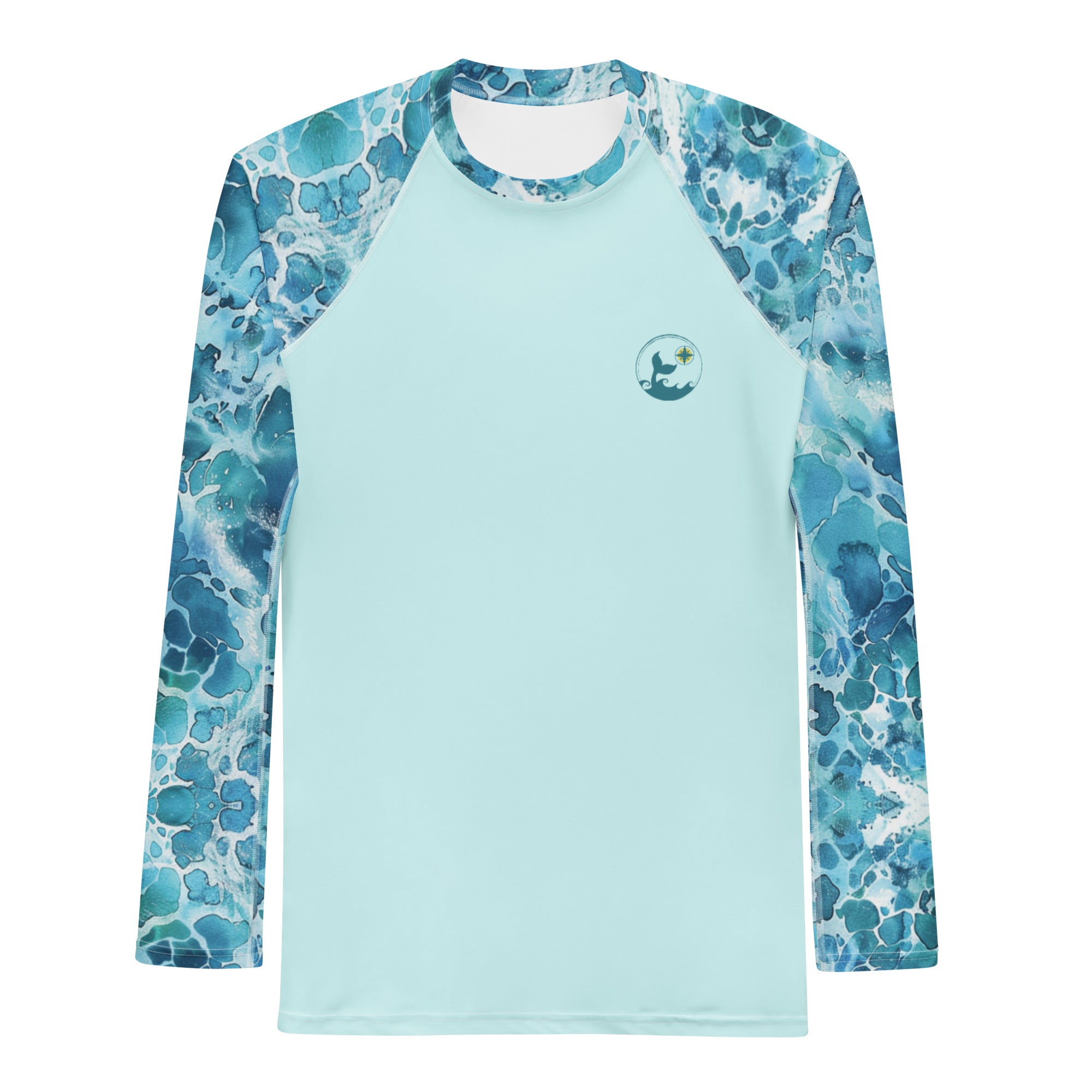 Ocean Serenity Men's Rash Guard – front view – long sleeve scuba diving rash guard for men in warm tropical waters