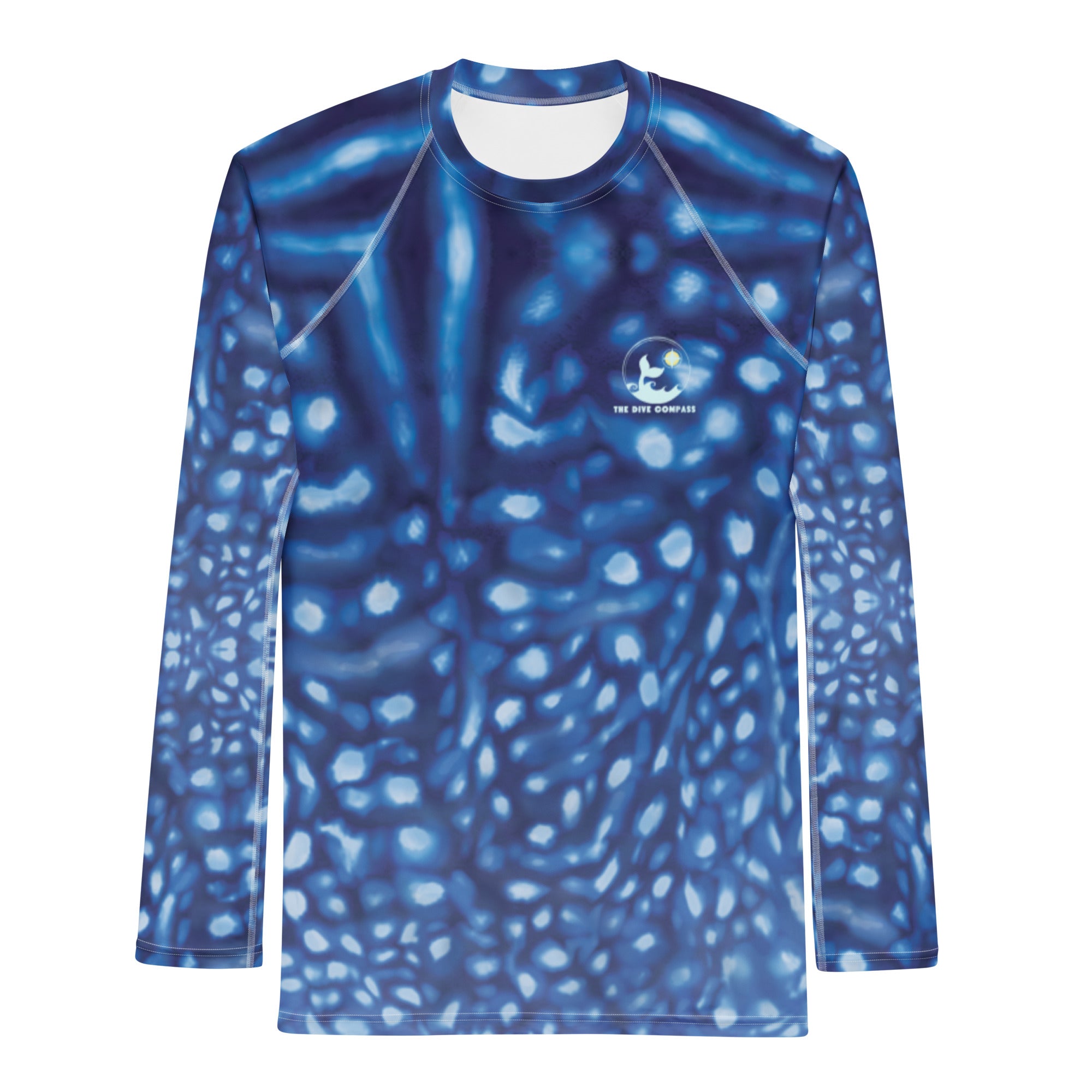 Whale Shark Constellation Men's Rash Guard – front view – long sleeve men's rash guard with UPF 50+ protection for scuba diving