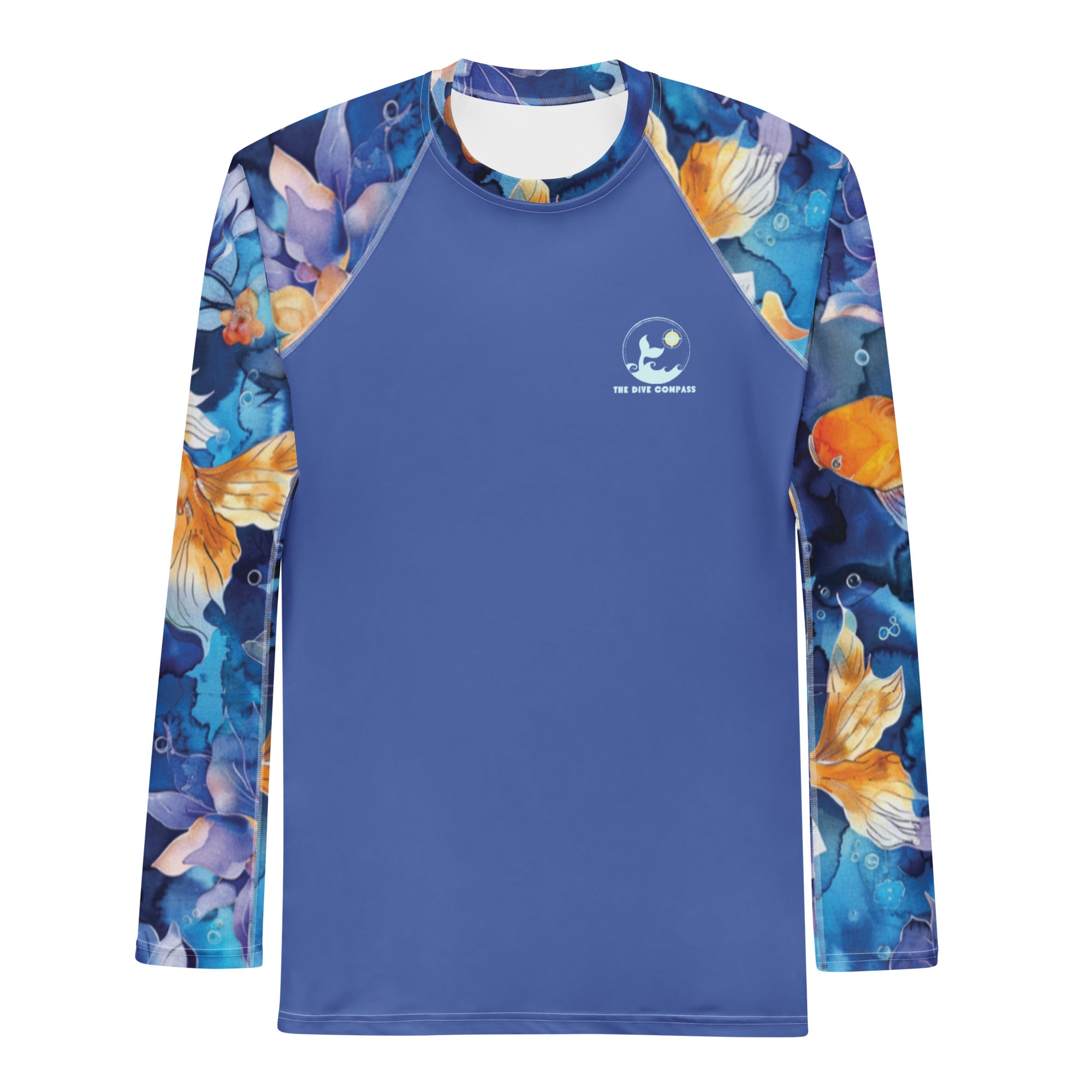 Jasmine Koi Men's Rash Guard – front view – men's rash guard that fits under a wetsuit for tropical reef diving