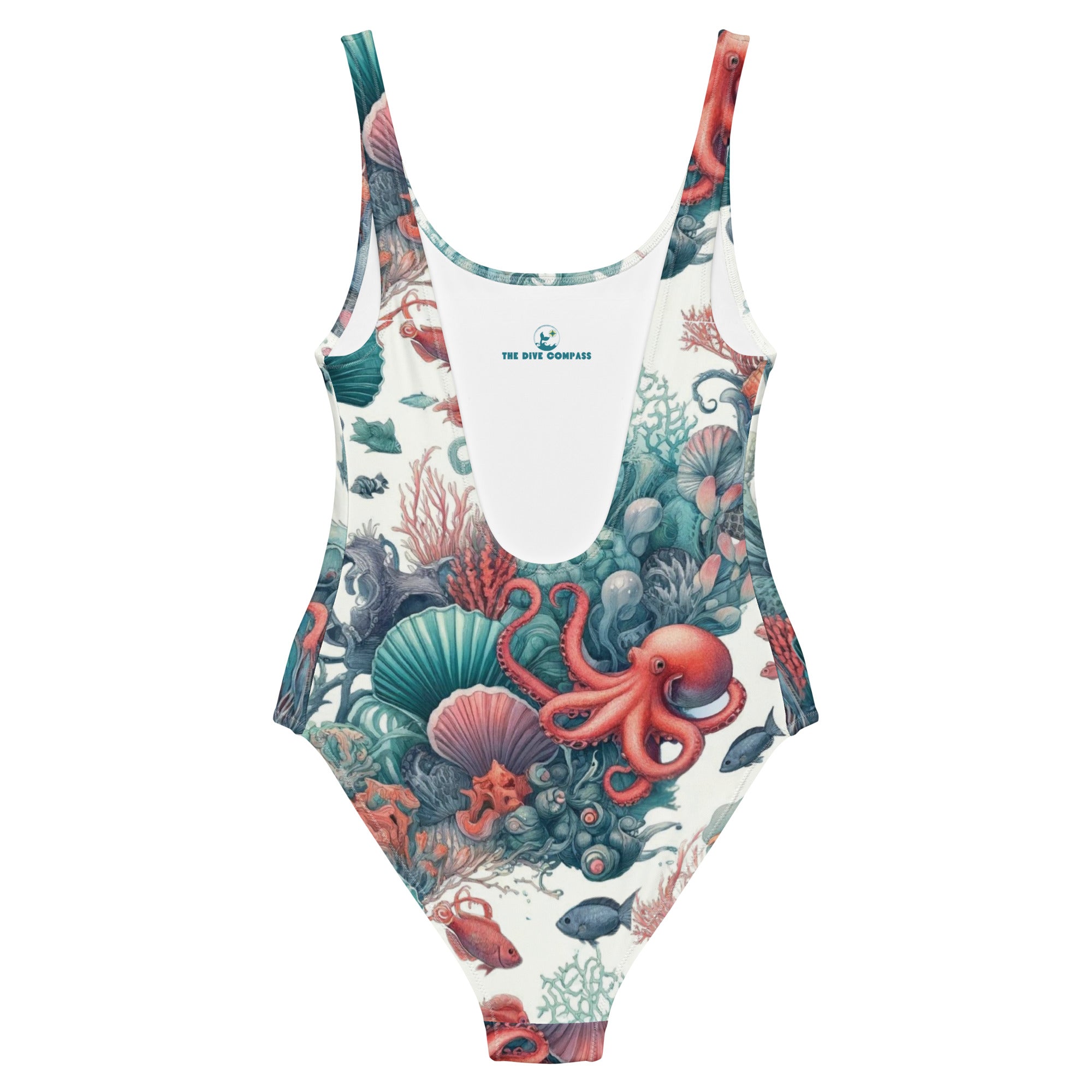 Octopus Reef One-Piece Swimsuit – back view – sustainable one piece swimsuit in recycled polyester for divers