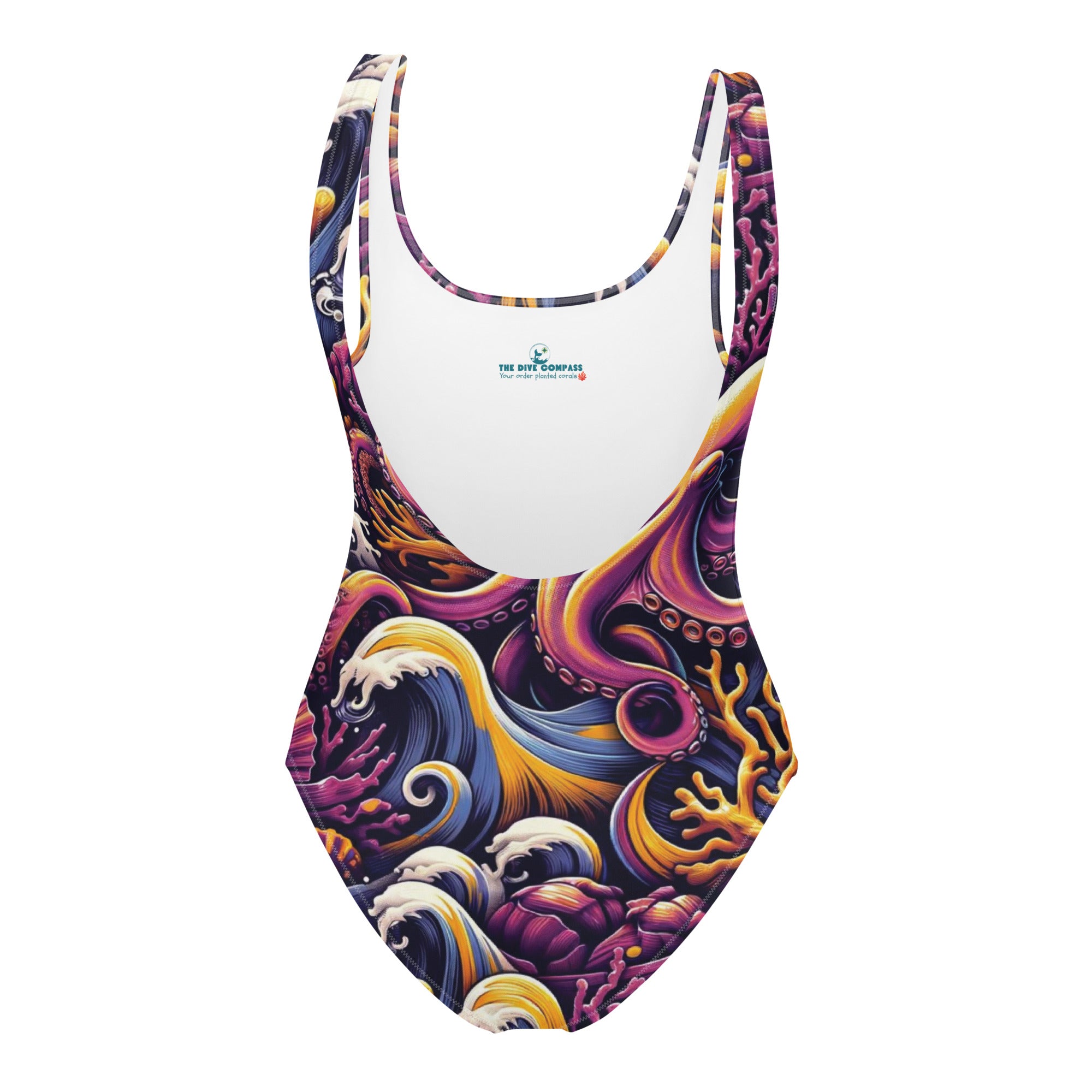 Octopus Ink One-Piece Swimsuit – back view – diving one piece swimsuit for warm water scuba and reef snorkeling