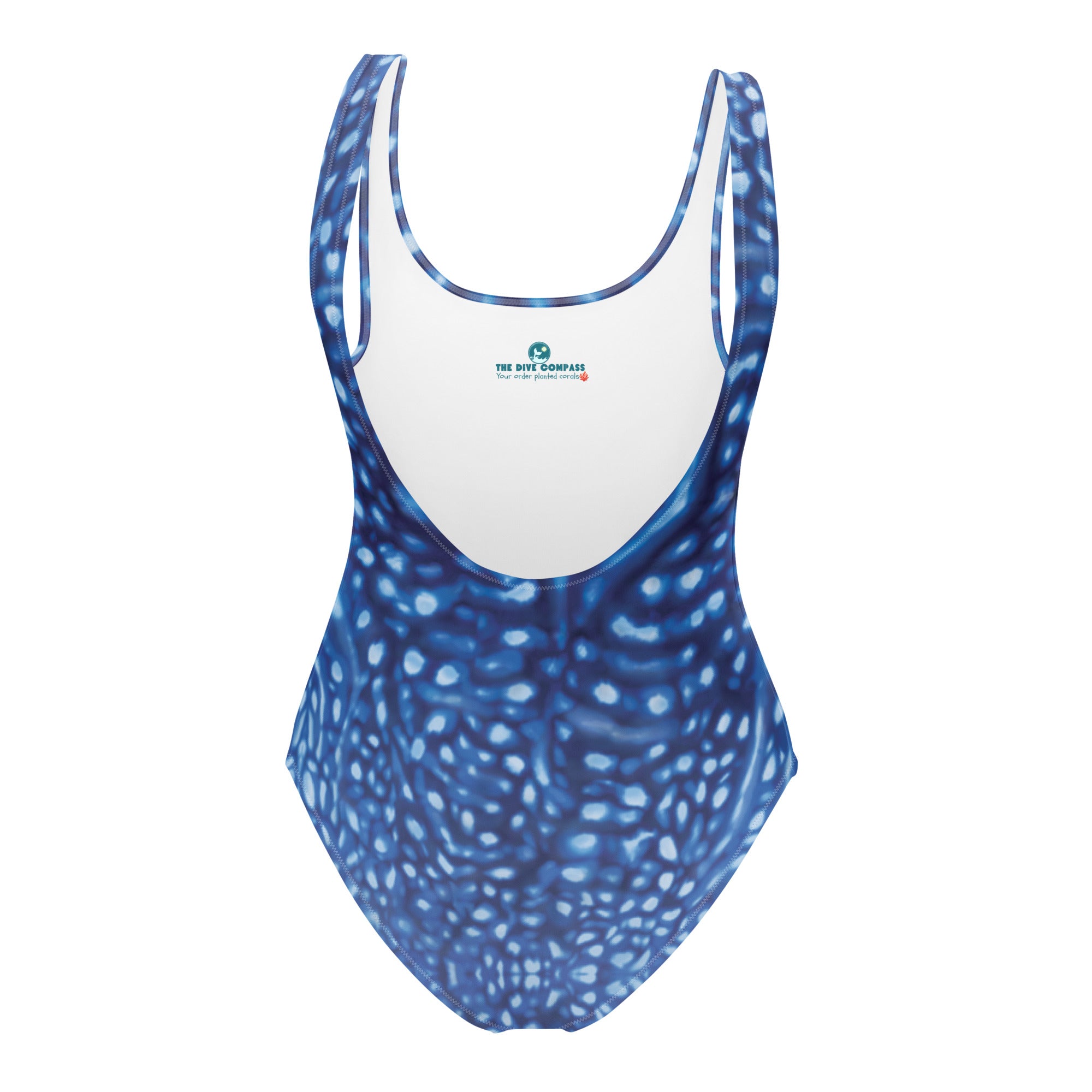 Whale Shark Constellation One-Piece Swimsuit – back view – one piece diving swimsuit that stays put under a wetsuit and rash guard