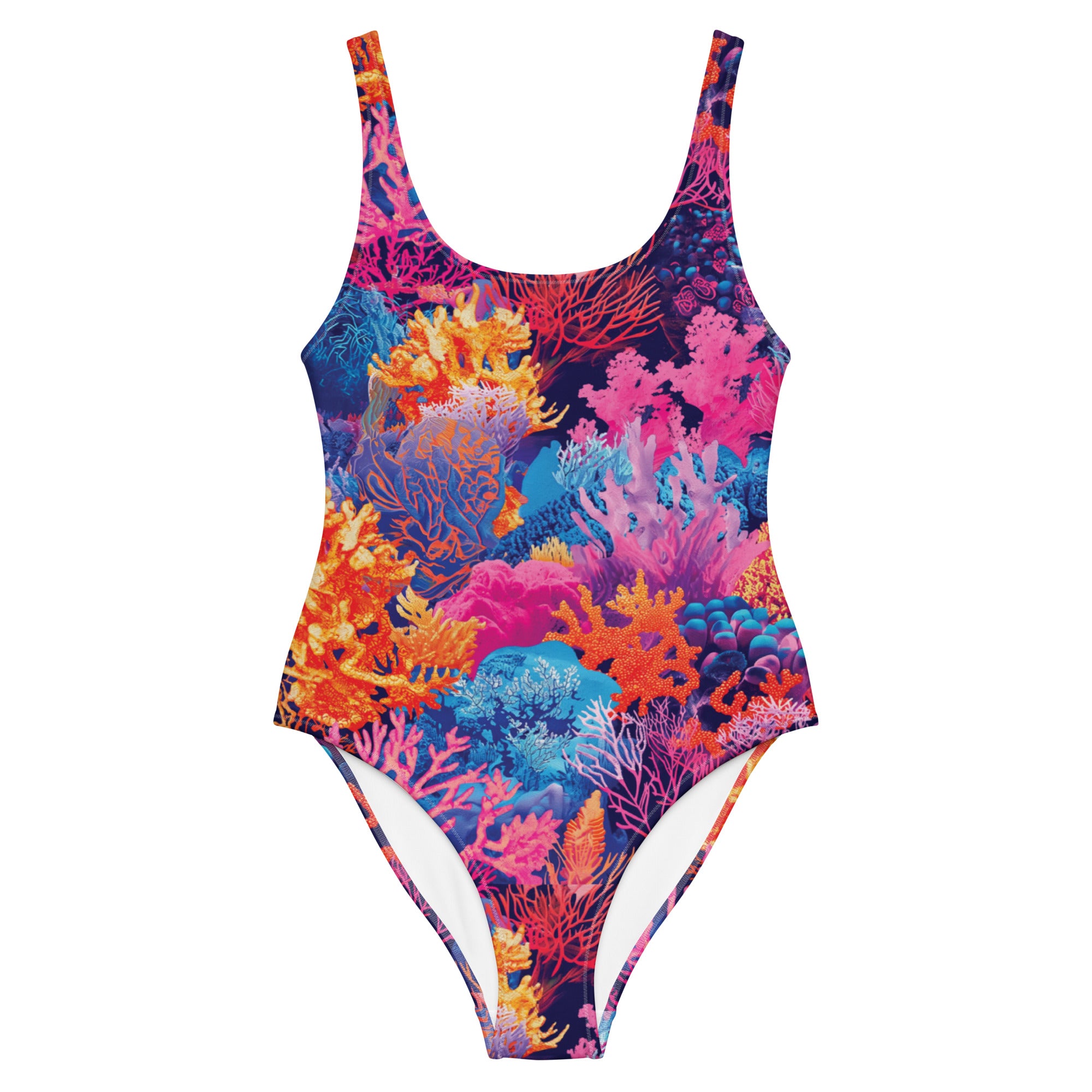 Fire Corals One-Piece Swimsuit – front view – sustainable one piece swimsuit in recycled polyester for divers