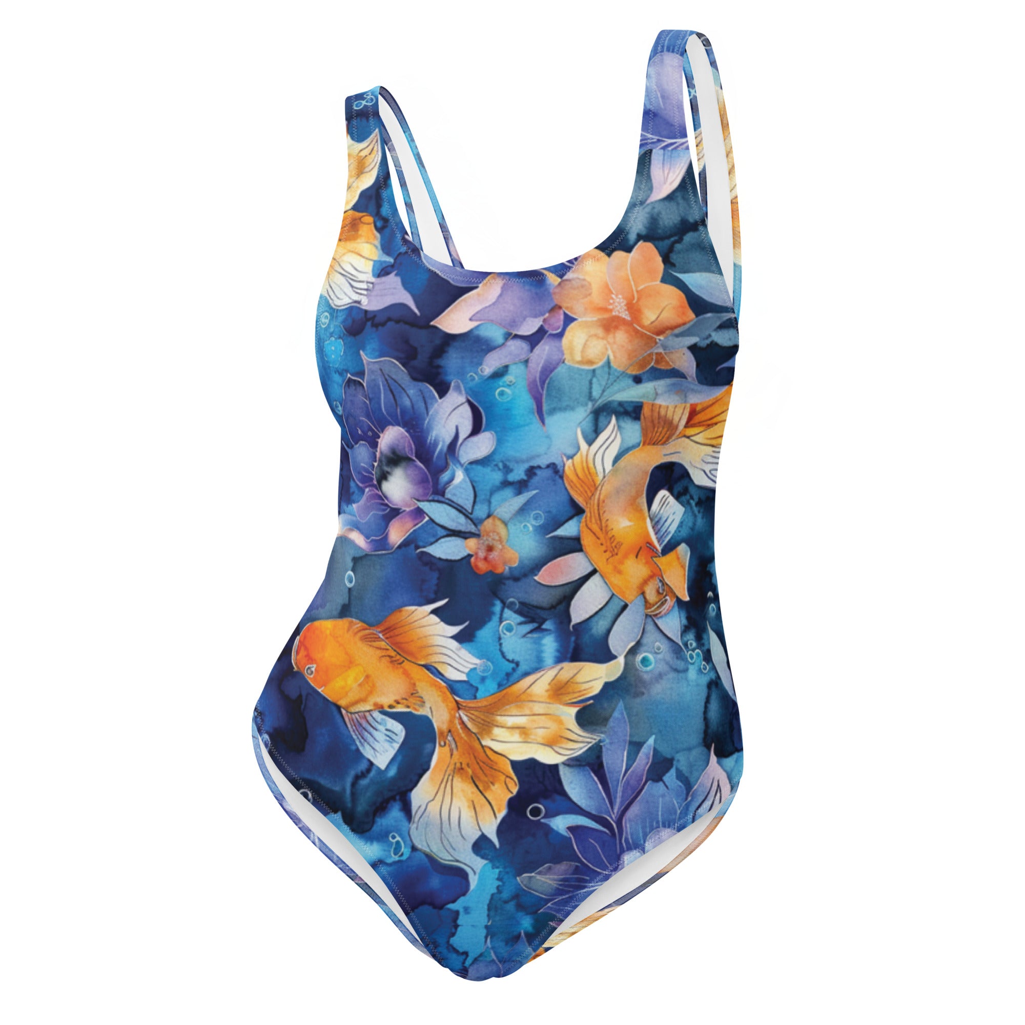 Jasmine Koi One-Piece Swimsuit – front view – diving one piece swimsuit for warm water scuba and reef snorkeling