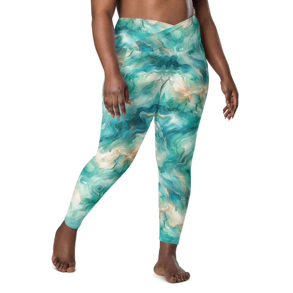 Turquoise Seas Scuba Leggings (with pockets!) – front view – dive leggings with pockets for warm water scuba diving and snorkeling