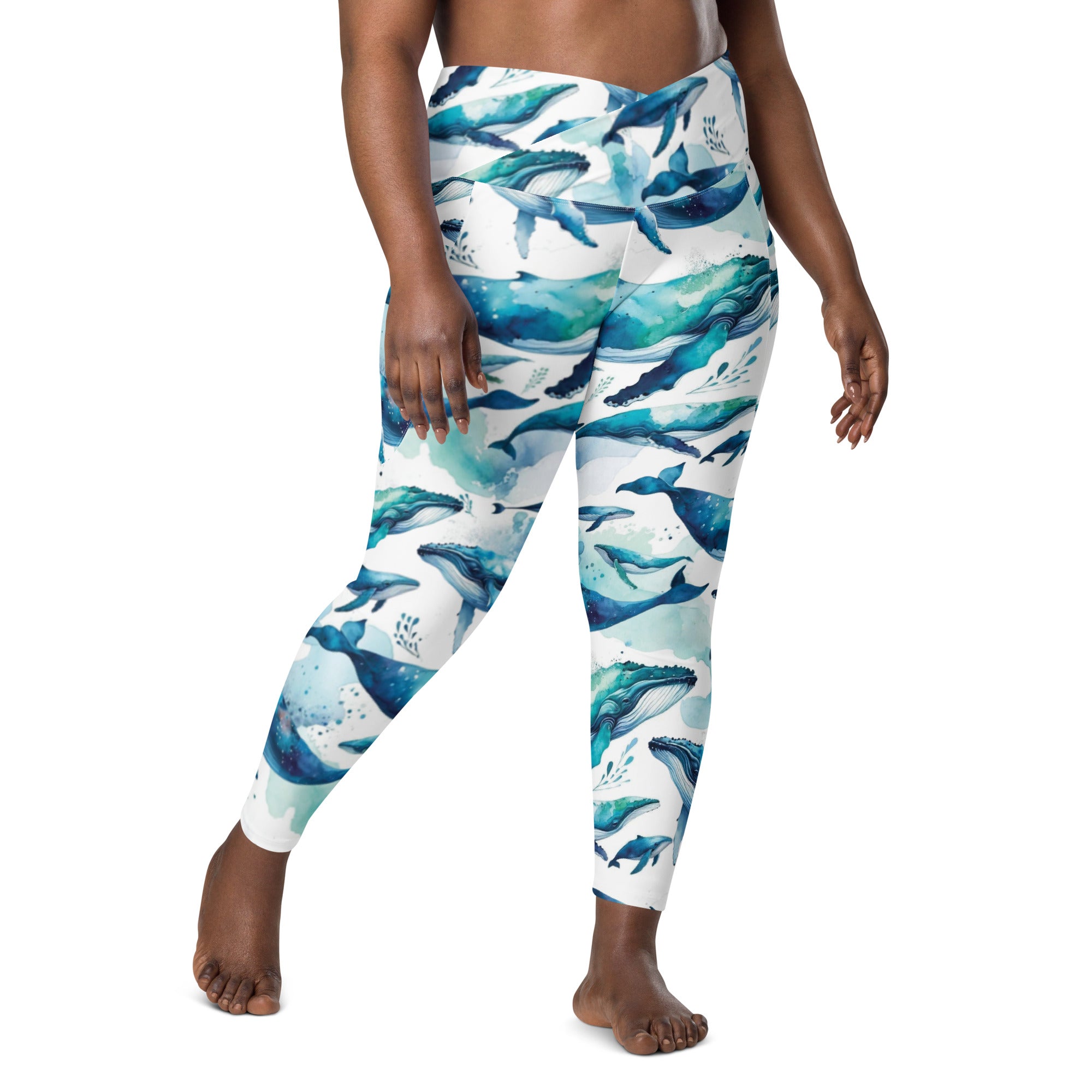 Humpback Dreams Scuba Leggings (with pockets!) – front view – sustainable scuba diving leggings in soft recycled polyester
