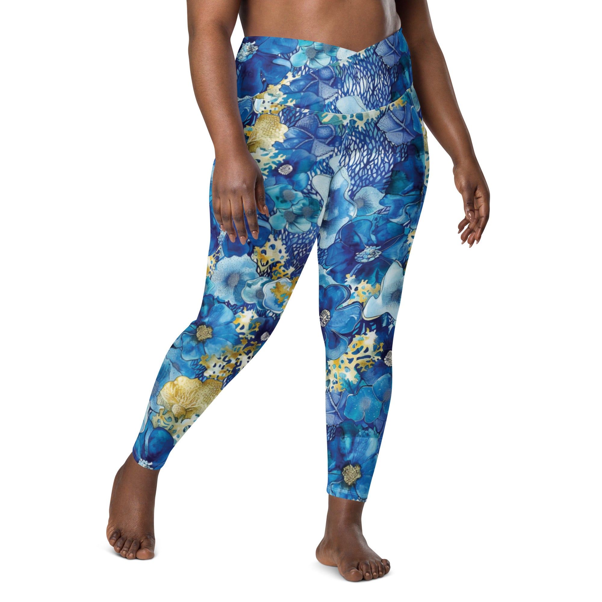 Coral Blossoms Scuba Leggings (with pockets!) – front view – dive leggings with pockets for warm water scuba diving and snorkeling