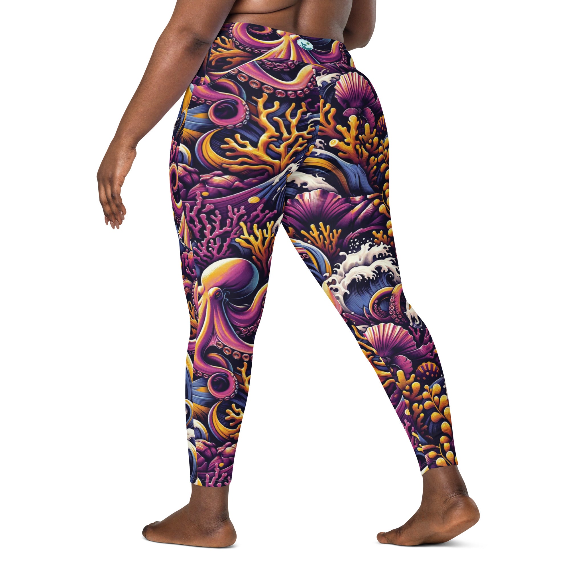 Octopus Ink Scuba Leggings (with pockets!) – back view – sustainable scuba diving leggings in soft recycled polyester