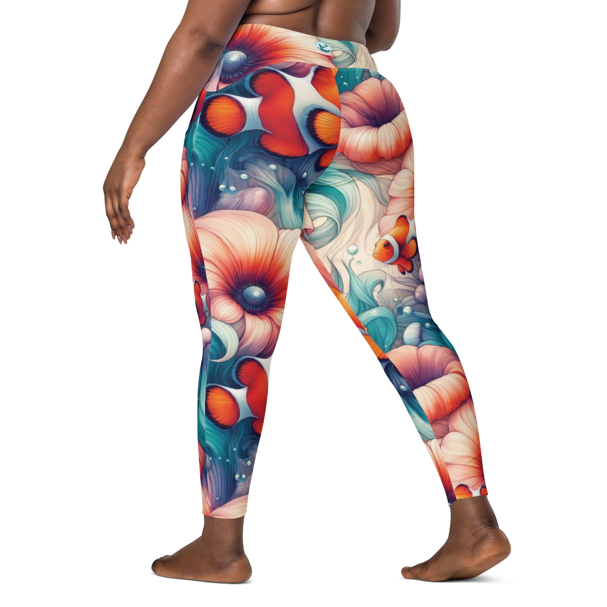 Clownfish Gardens Scuba Leggings (with pockets!) – back view – dive leggings with pockets for warm water scuba diving and snorkeling
