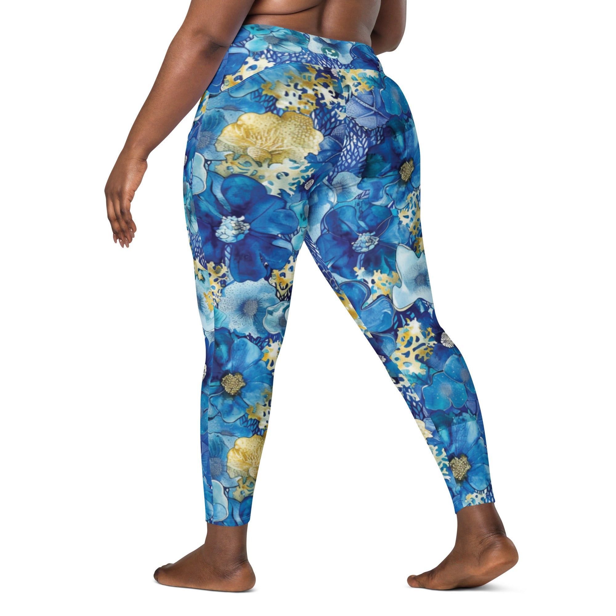 Coral Blossoms Scuba Leggings (with pockets!) – back view – sustainable scuba diving leggings in soft recycled polyester