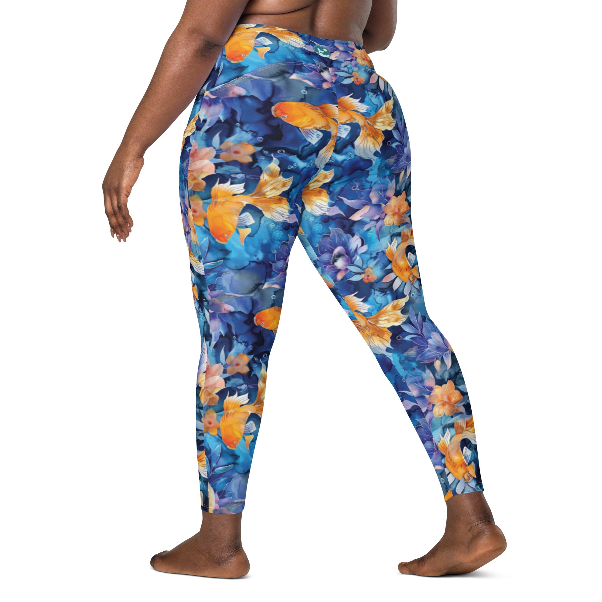 Jasmine Koi Scuba Leggings (with pockets!) – back view – sustainable scuba diving leggings in soft recycled polyester