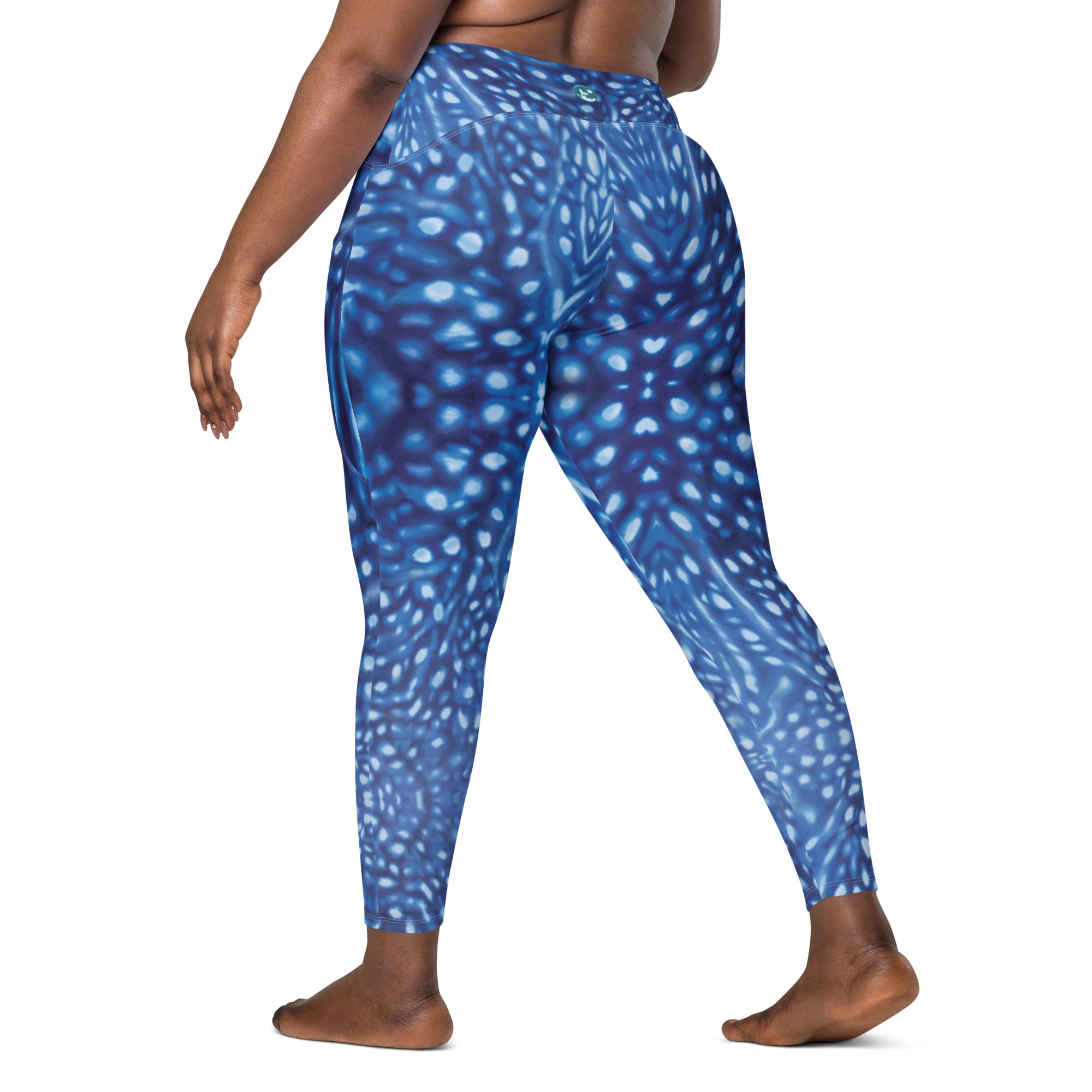 Whale Shark Constellation Scuba Leggings (with pockets!) – back view – sustainable scuba diving leggings in soft recycled polyester