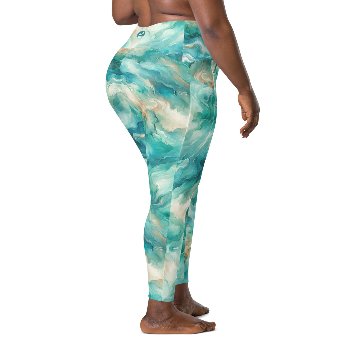 Turquoise Seas Scuba Leggings (with pockets!) – back view – women's diving leggings made for ocean adventures and reef snorkeling