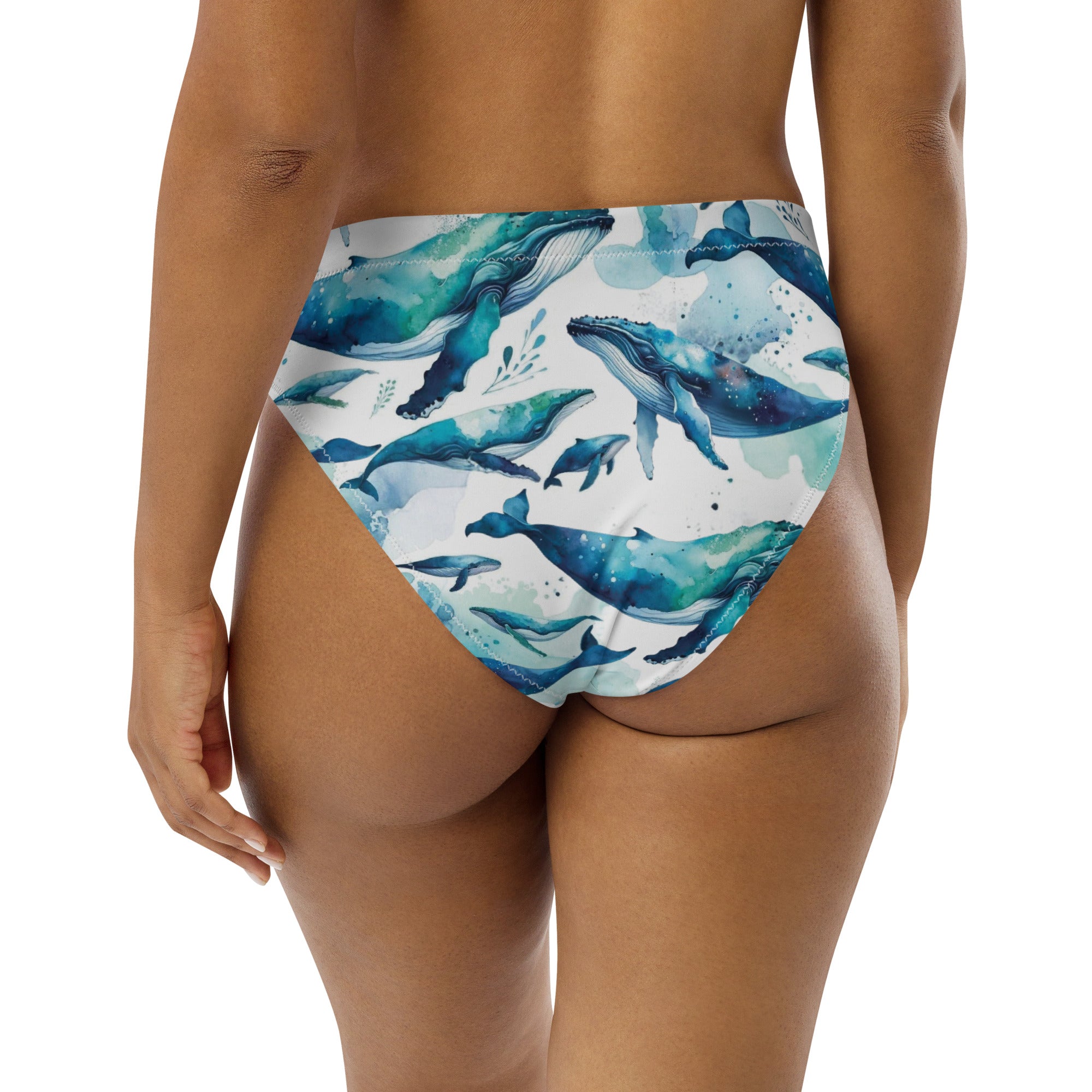 Humpback Dreams Scuba Bikini Bottoms - High Waisted – back view – diving swimsuit that stays put under a wetsuit for scuba and freediving