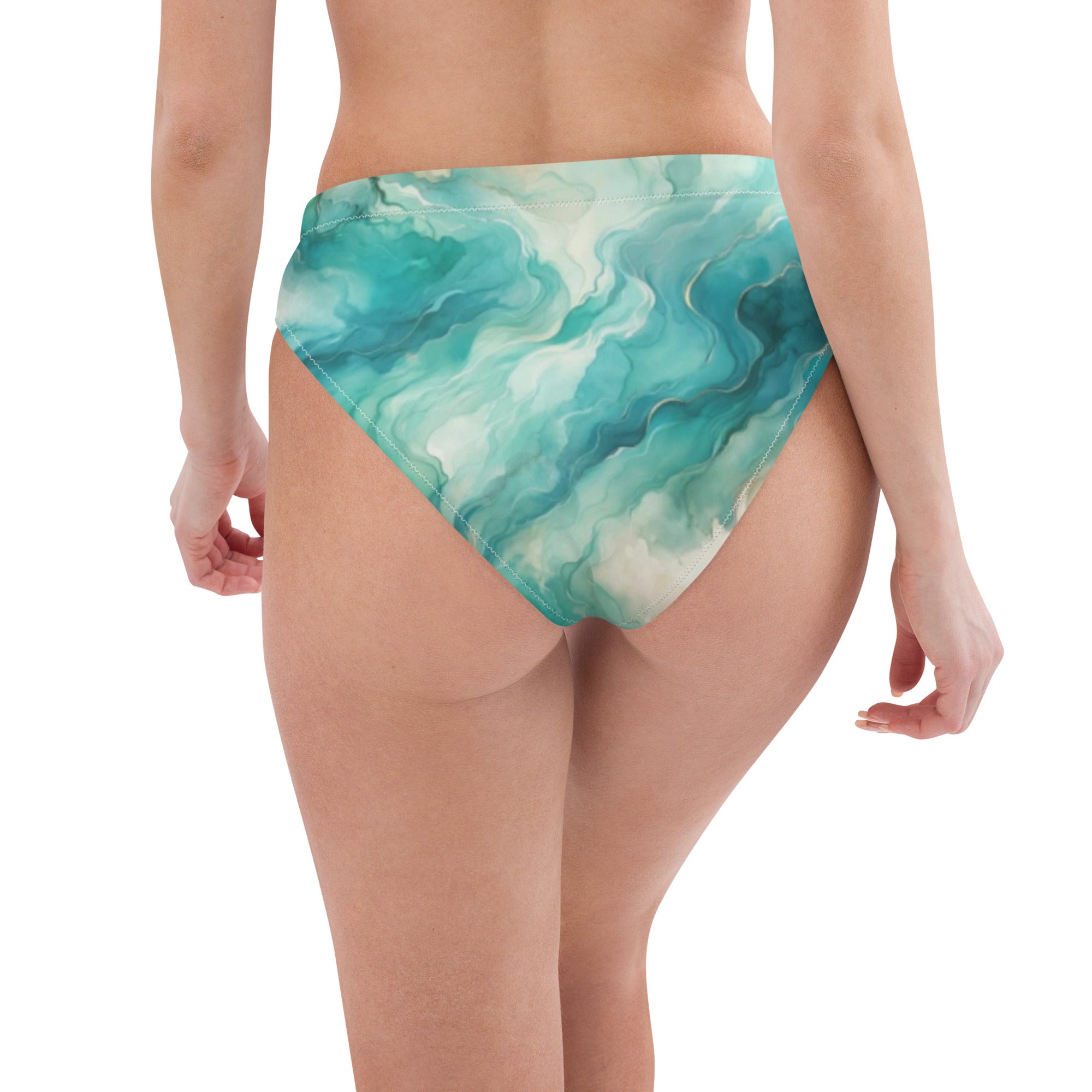 Turquoise Seas Scuba Bikini Bottom - High Waisted – back view – recycled scuba bikini for divers, snorkelers, and warm water adventures