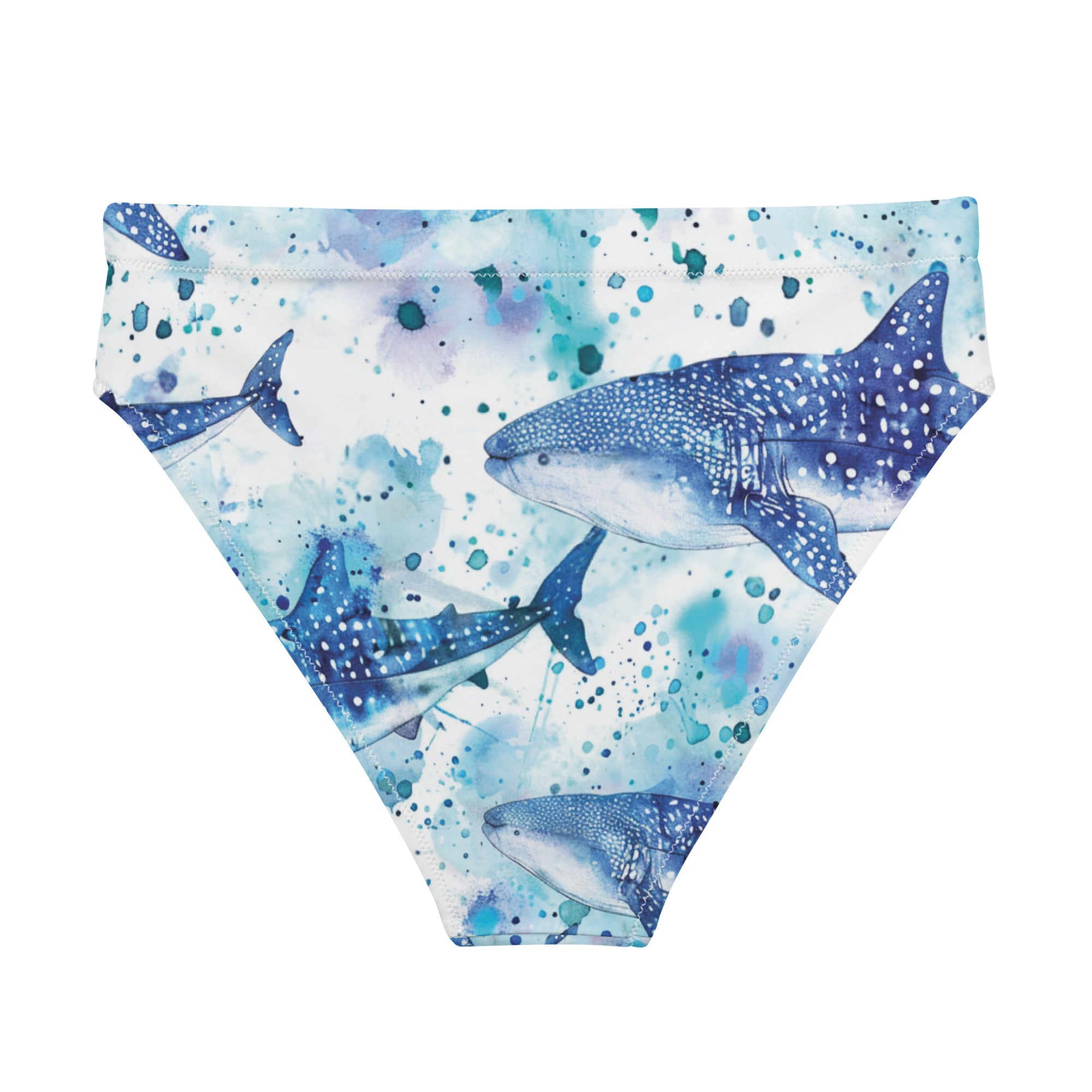 Whimsical Whale Shark Scuba Bikini Bottom - High Waisted – back view – sustainable scuba swimsuit in soft recycled polyester for ocean lovers