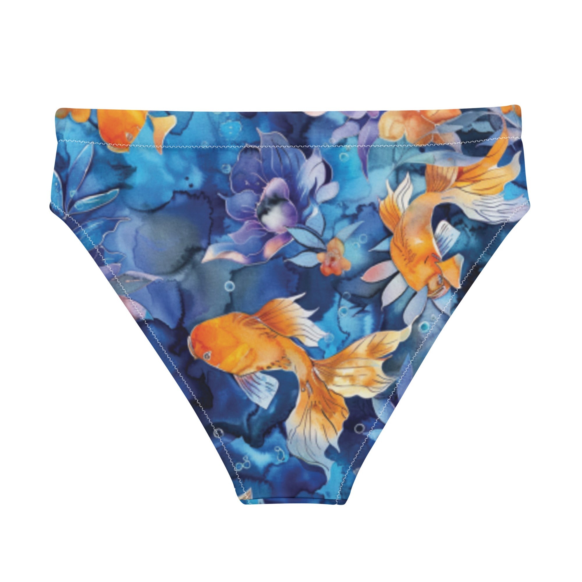 Jasmine Koi Scuba Bikini Bottoms - High Waisted – back view – sustainable scuba swimsuit in soft recycled polyester for ocean lovers