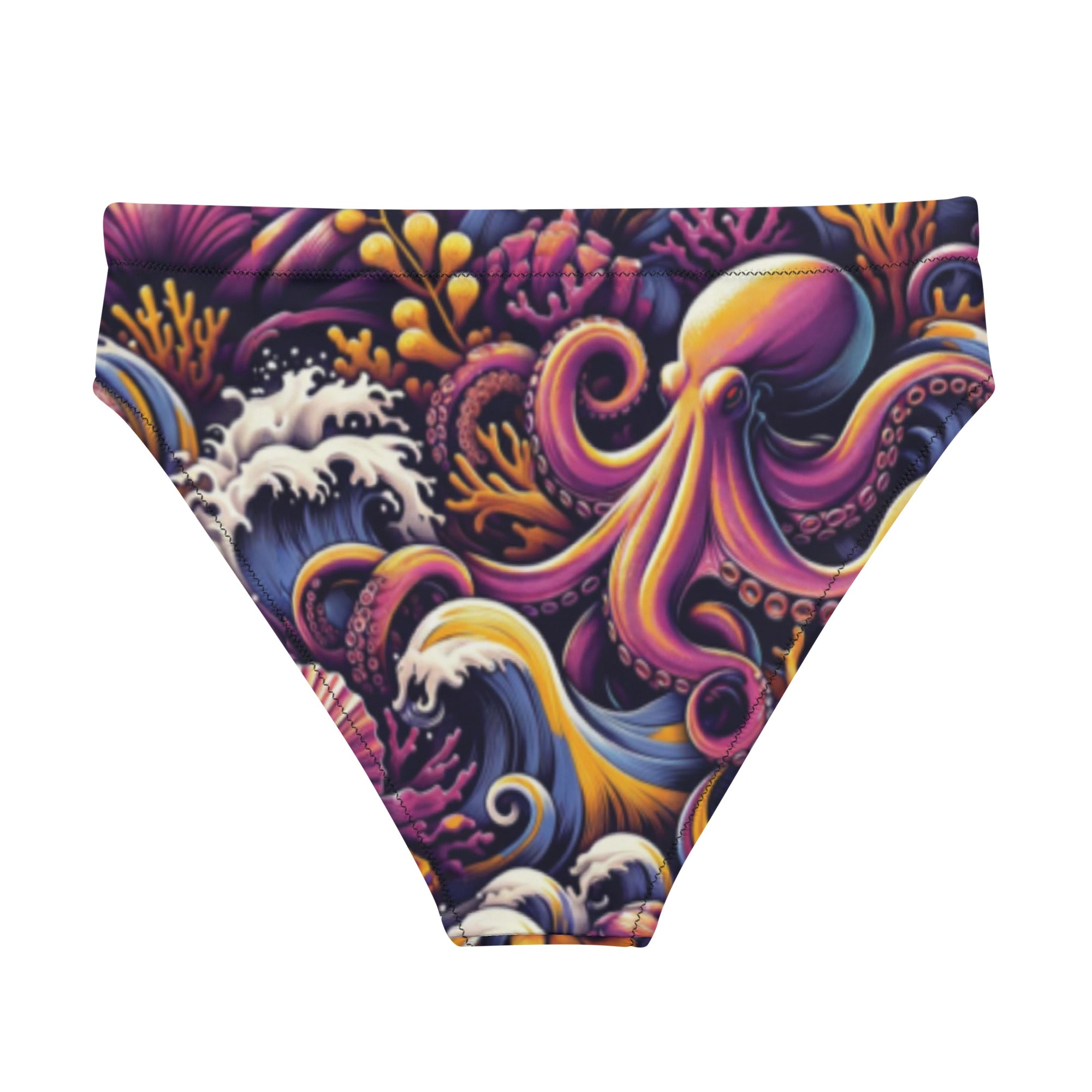 Octopus Ink Scuba Bikini Bottom - High Waisted – back view – sustainable scuba swimsuit in soft recycled polyester for ocean lovers