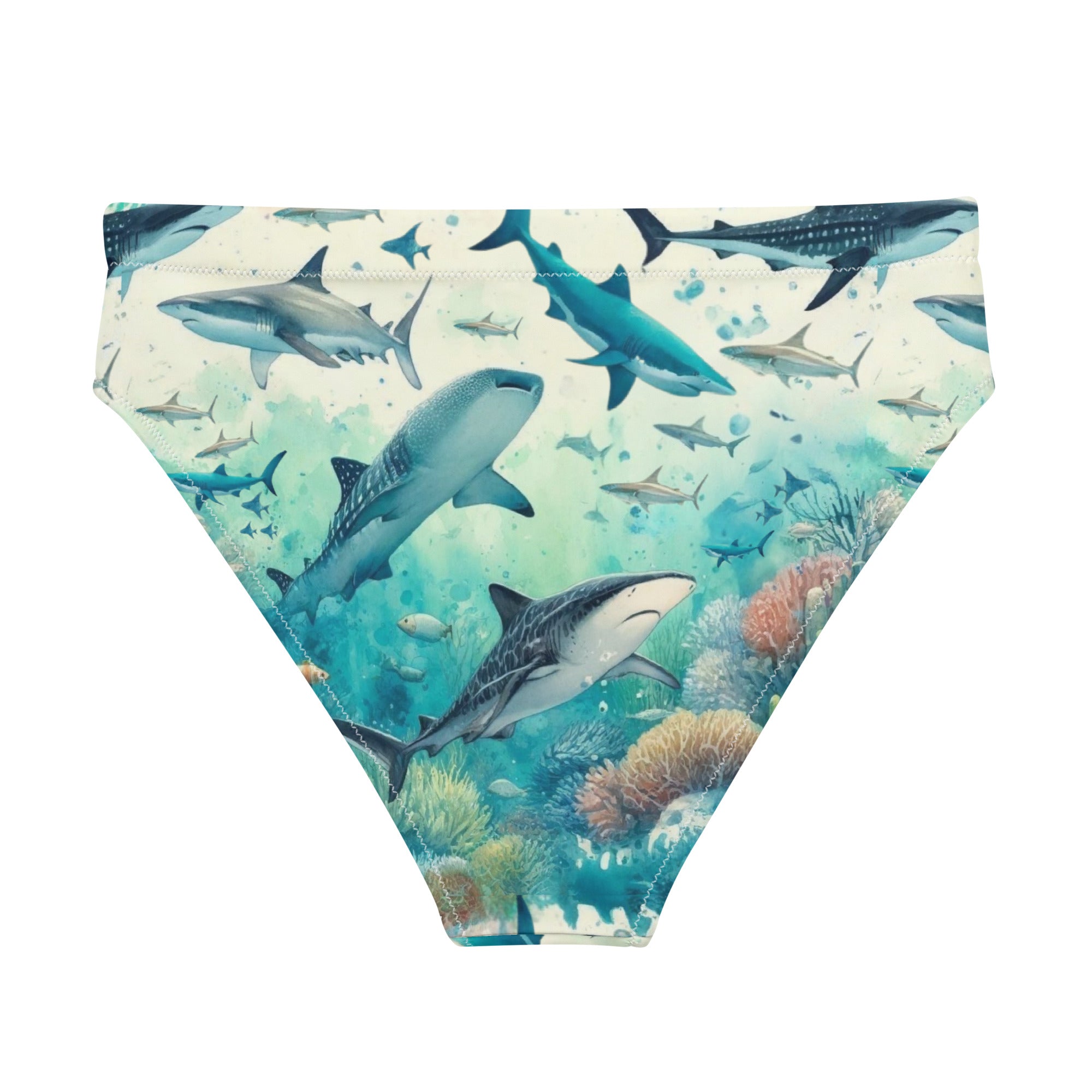 Shark Frenzy Scuba Bikini Bottom - High Waisted – back view – sustainable scuba swimsuit in soft recycled polyester for ocean lovers