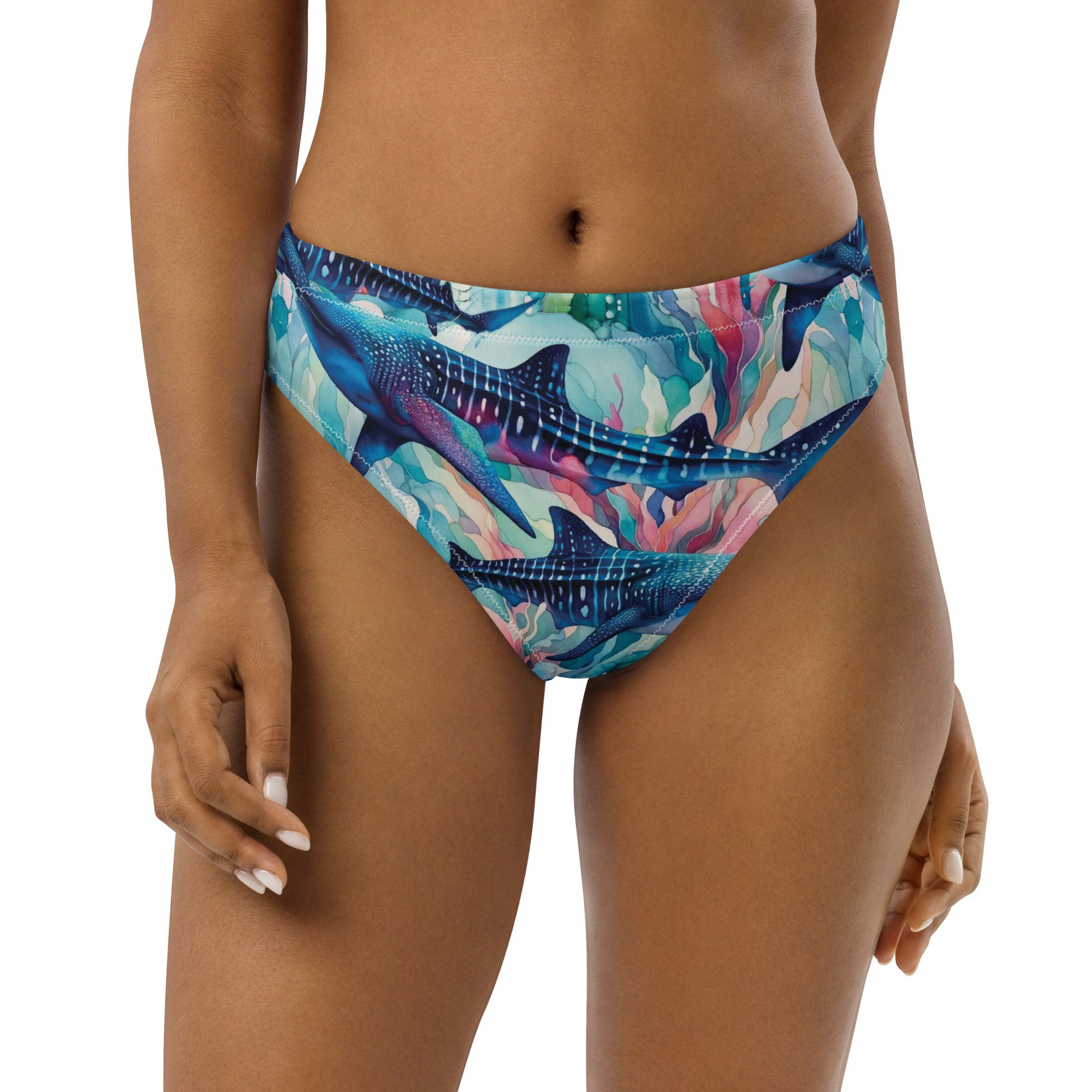 Electric Whale Shark Scuba Bikini Bottom - High Waisted – front view – diving swimsuit that stays put under a wetsuit for scuba and freediving