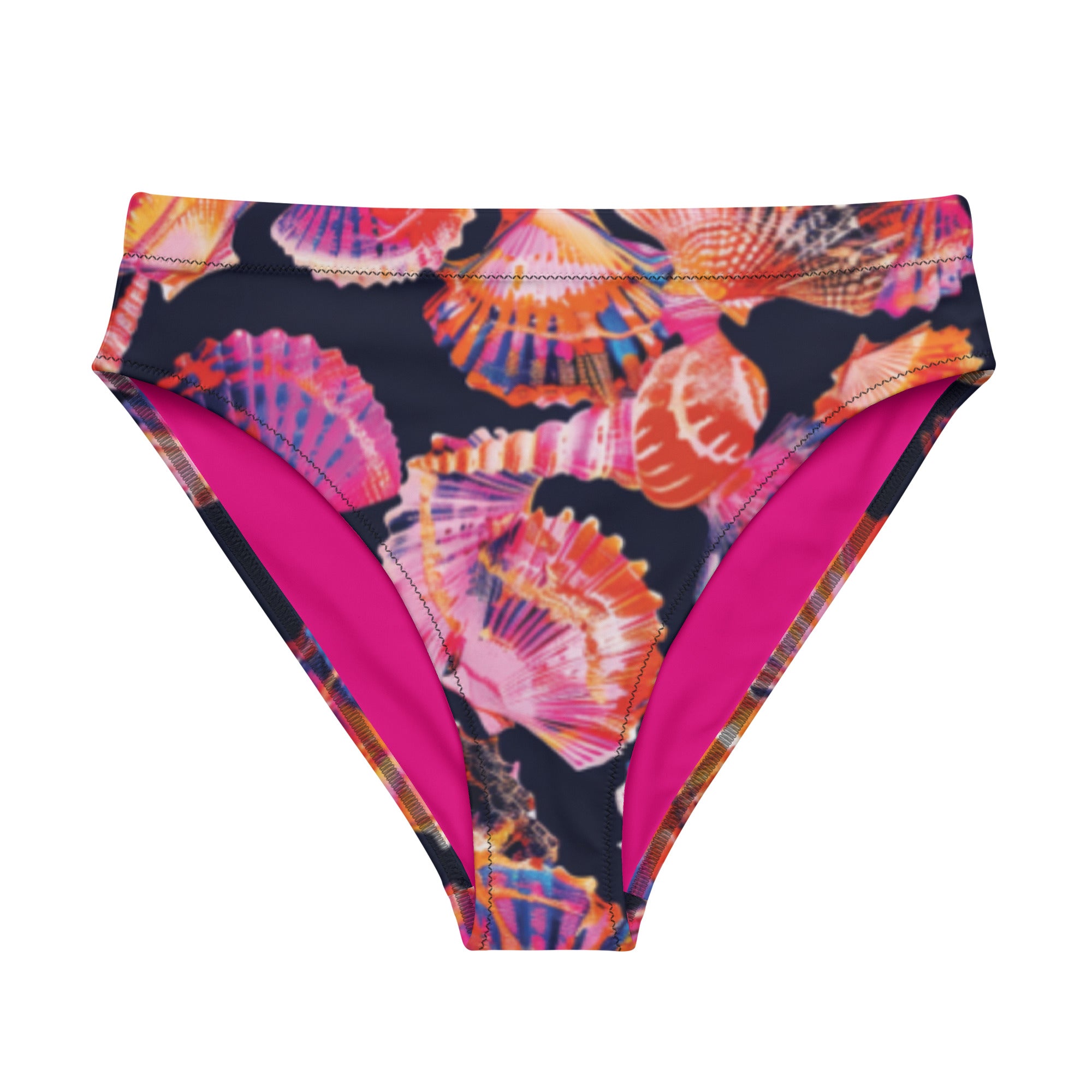 Neon Shells Scuba Bikini Bottom - High Waisted – front view – scuba diving swimsuit with UPF 50+ sun protection for tropical reef diving