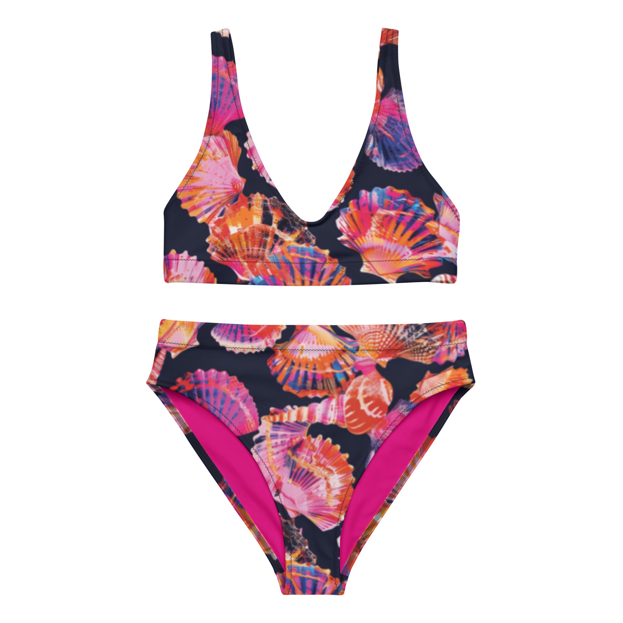Neon Shells Scuba Bikini - High Waisted Set – front view – scuba diving swimsuit with UPF 50+ sun protection for tropical reef diving