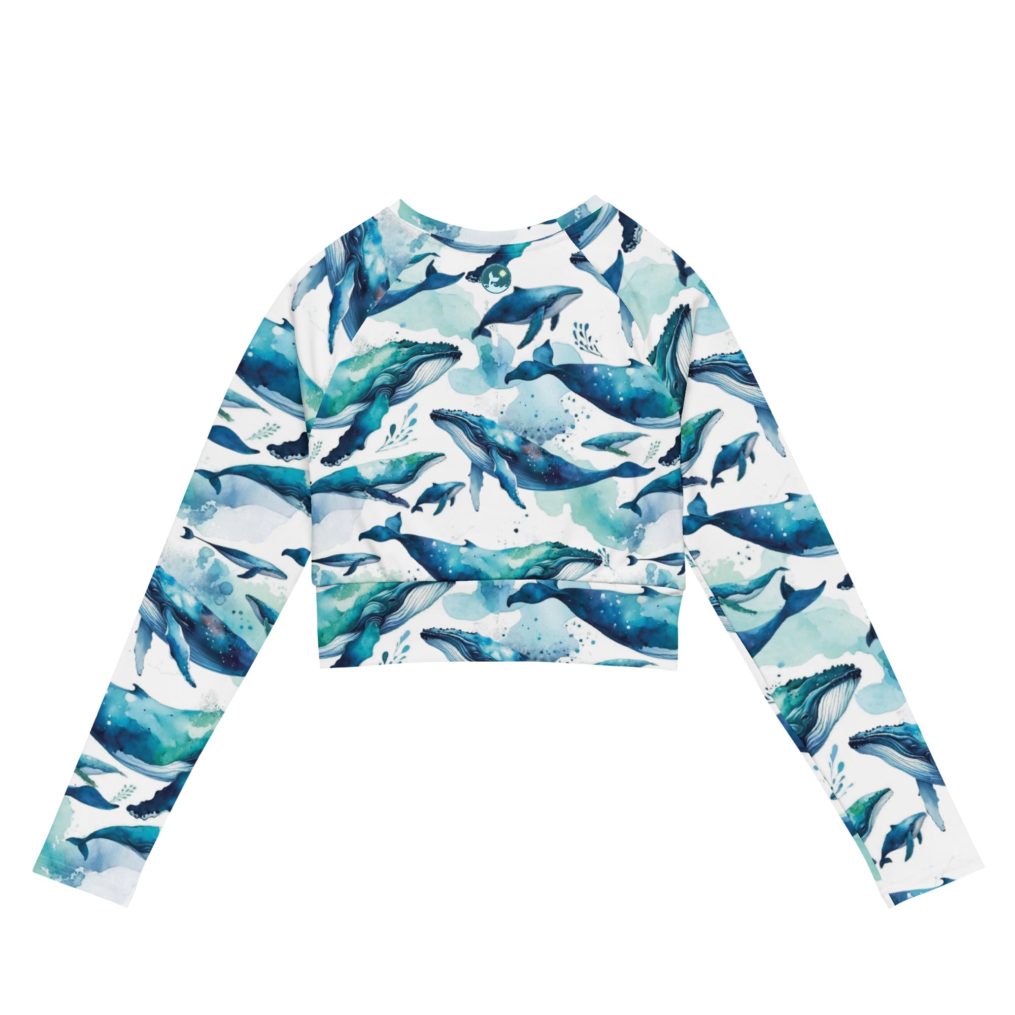 Humpback Dreams Cropped Rashie – back view – recycled cropped rashie made for diving, snorkeling, and surfing