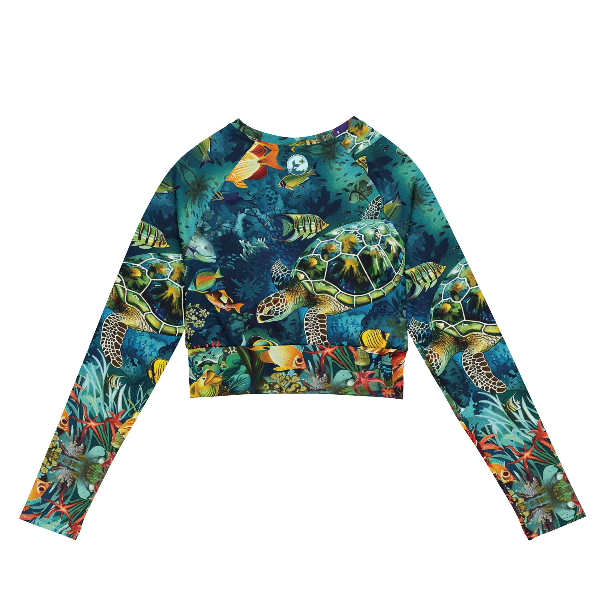 Maldives Cropped Rashie – back view – cropped rash guard that fits under a wetsuit for tropical diving
