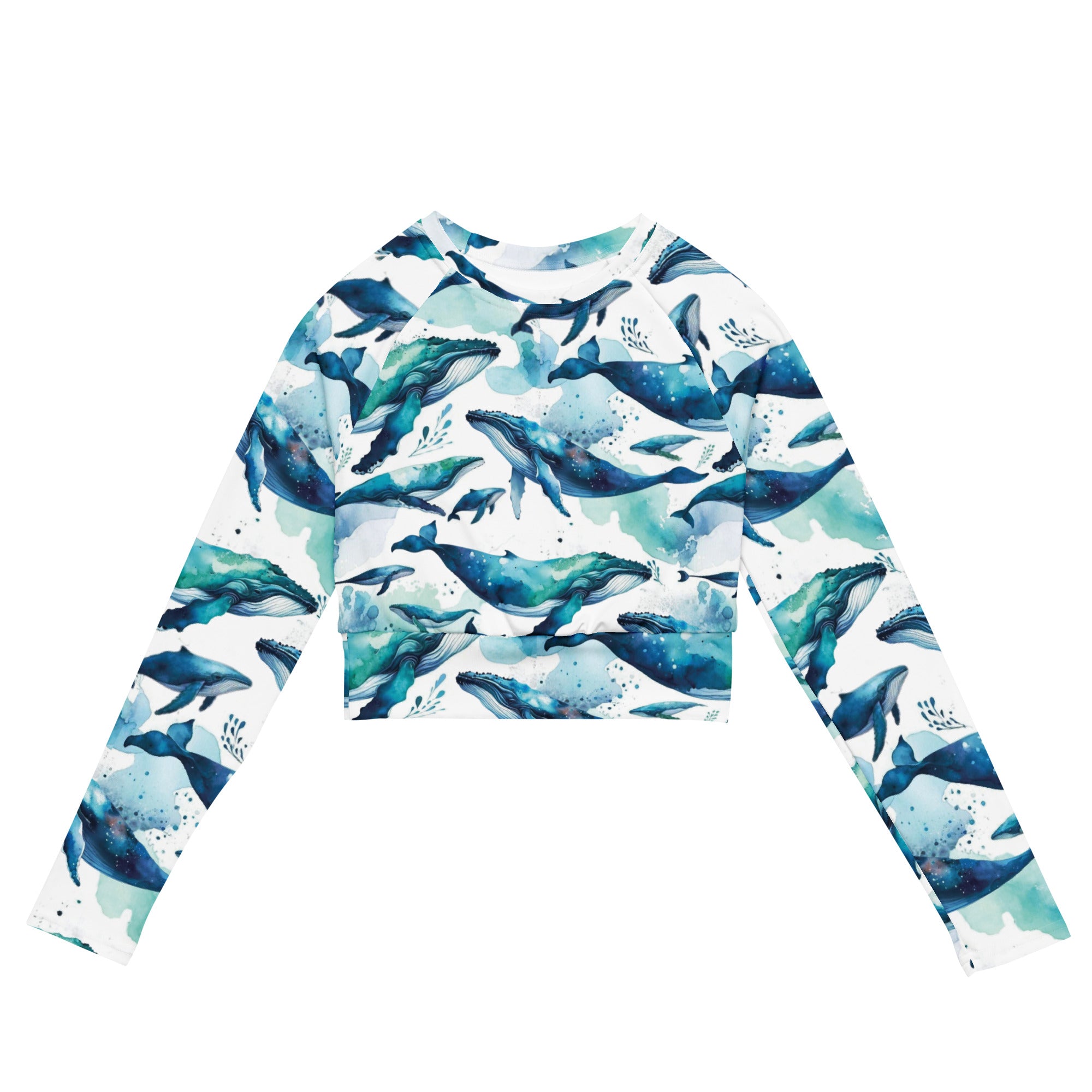 Humpback Dreams Cropped Rashie – front view – cropped rash guard with UPF 50+ sun protection for scuba divers
