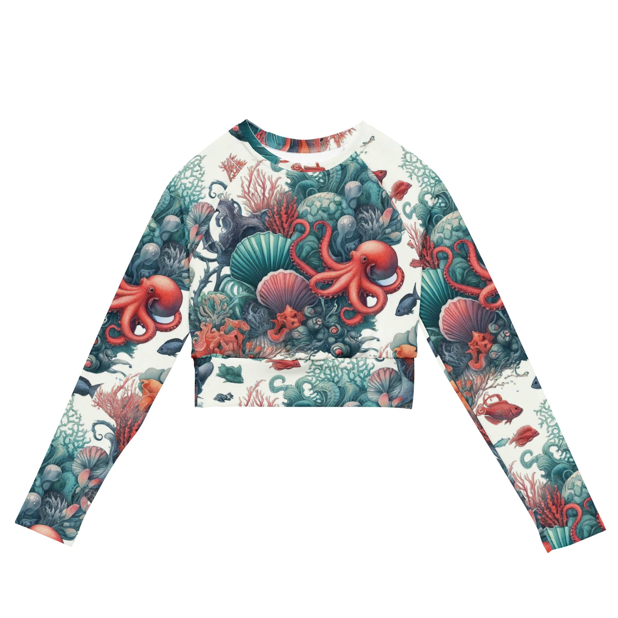 Octopus Reef Cropped Rashie – front view – cropped rash guard with UPF 50+ sun protection for scuba divers