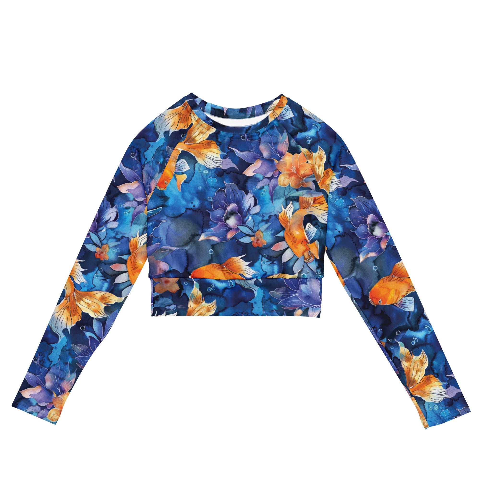 Jasmine Koi Cropped Rashie – front view – cropped rash guard with UPF 50+ sun protection for scuba divers